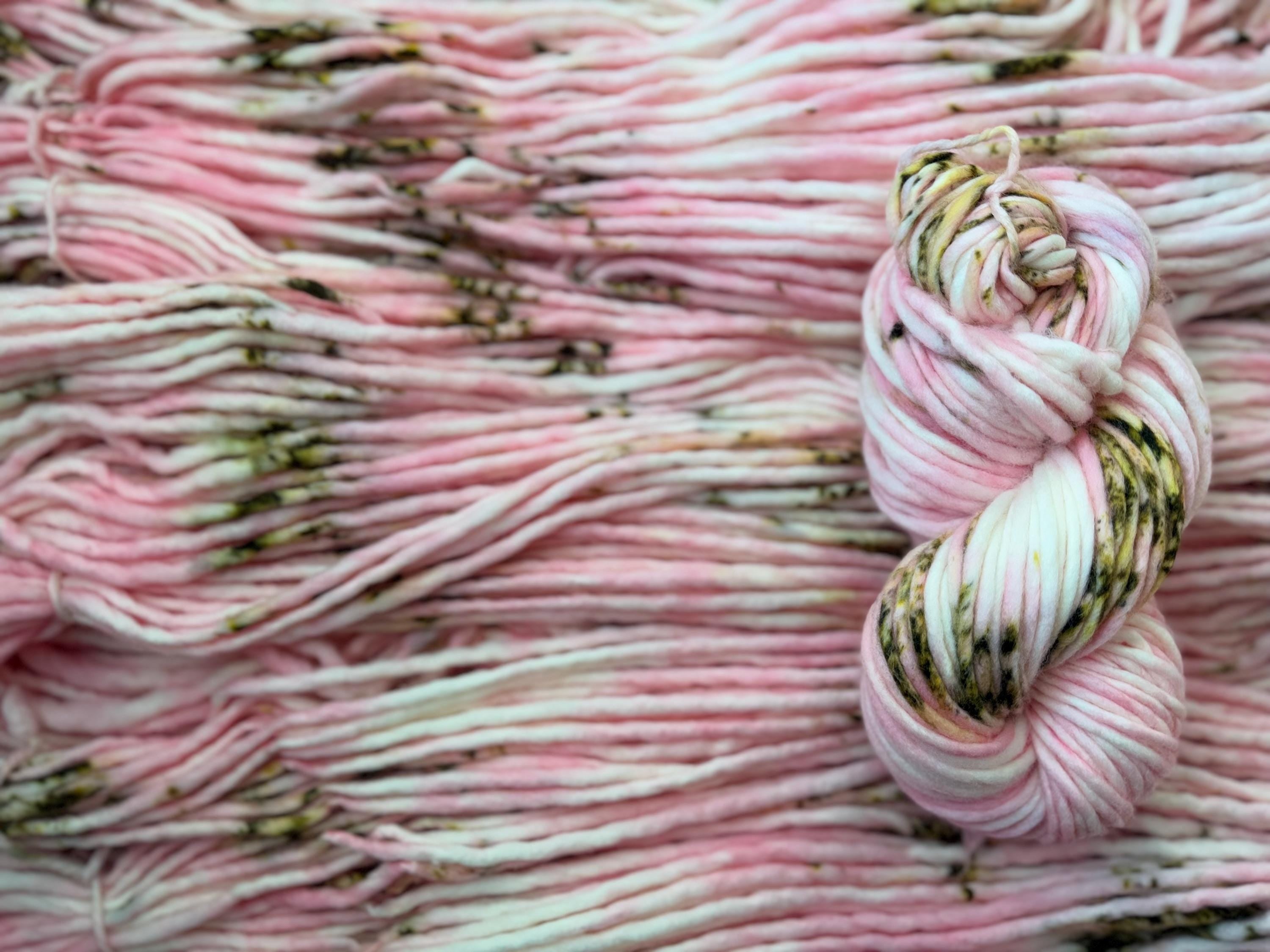 Pink roses hand dyed super bulky merino wool yarn