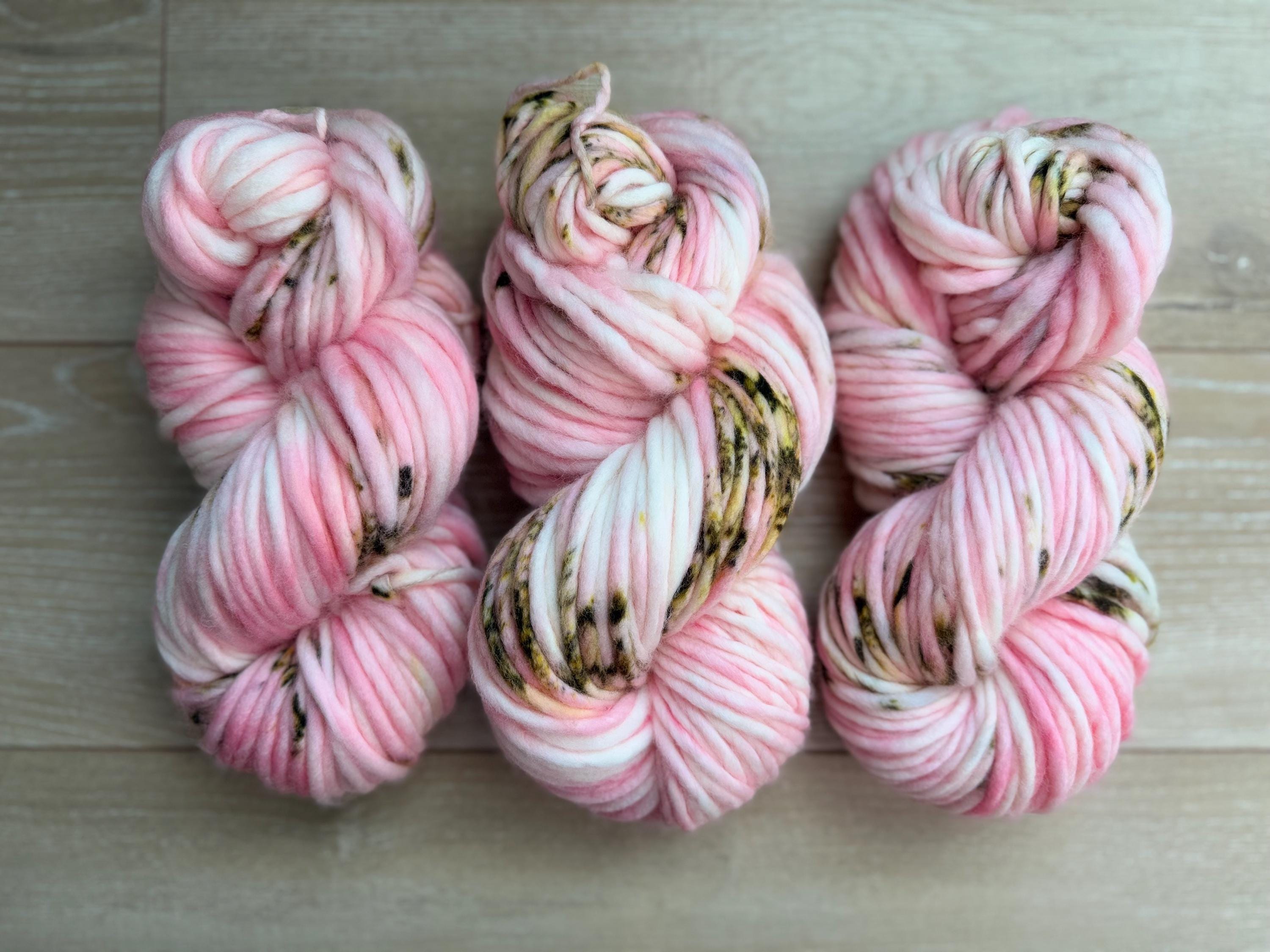 Pink roses hand dyed super bulky merino wool yarn