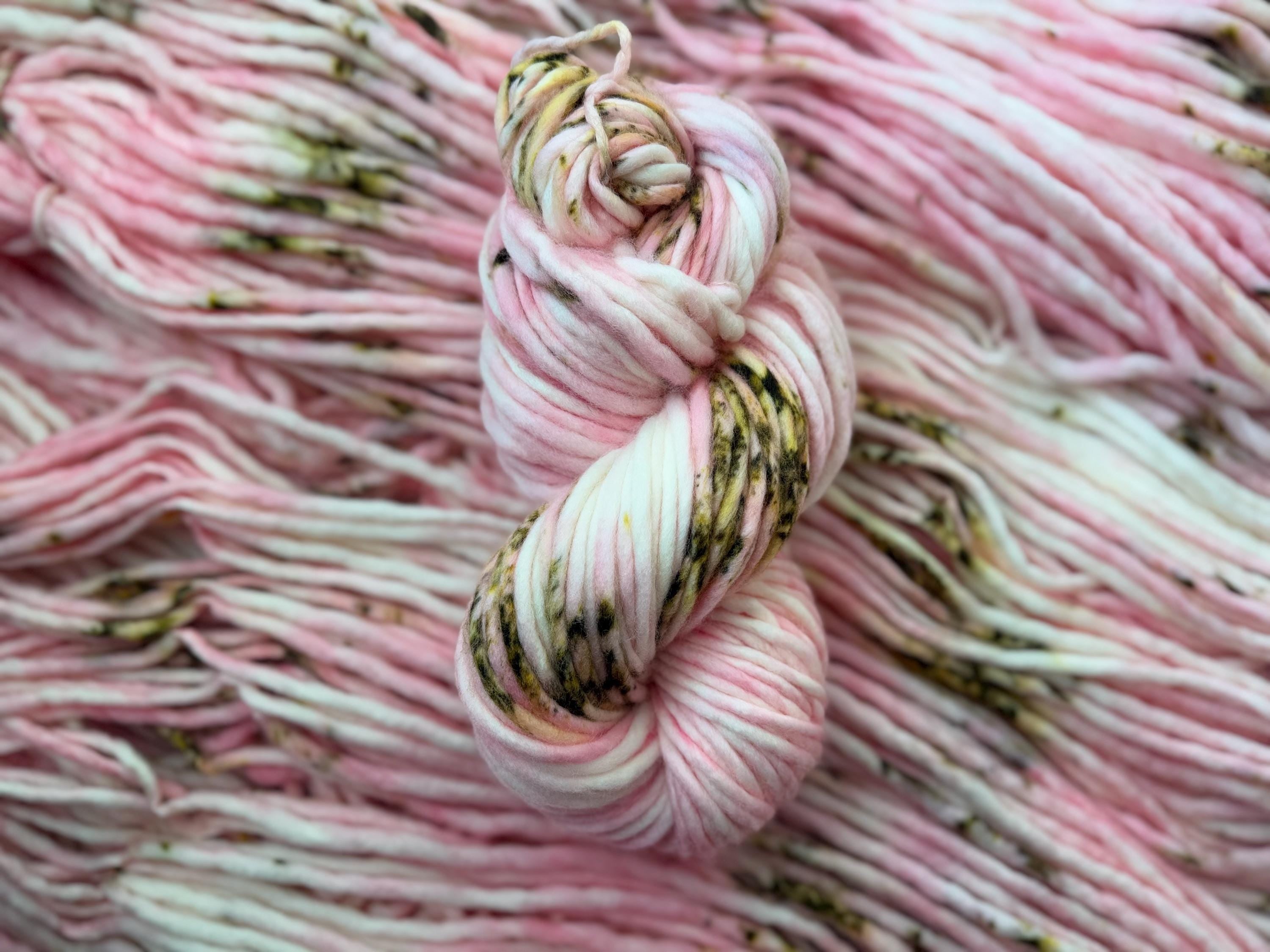Pink roses hand dyed super bulky merino wool yarn