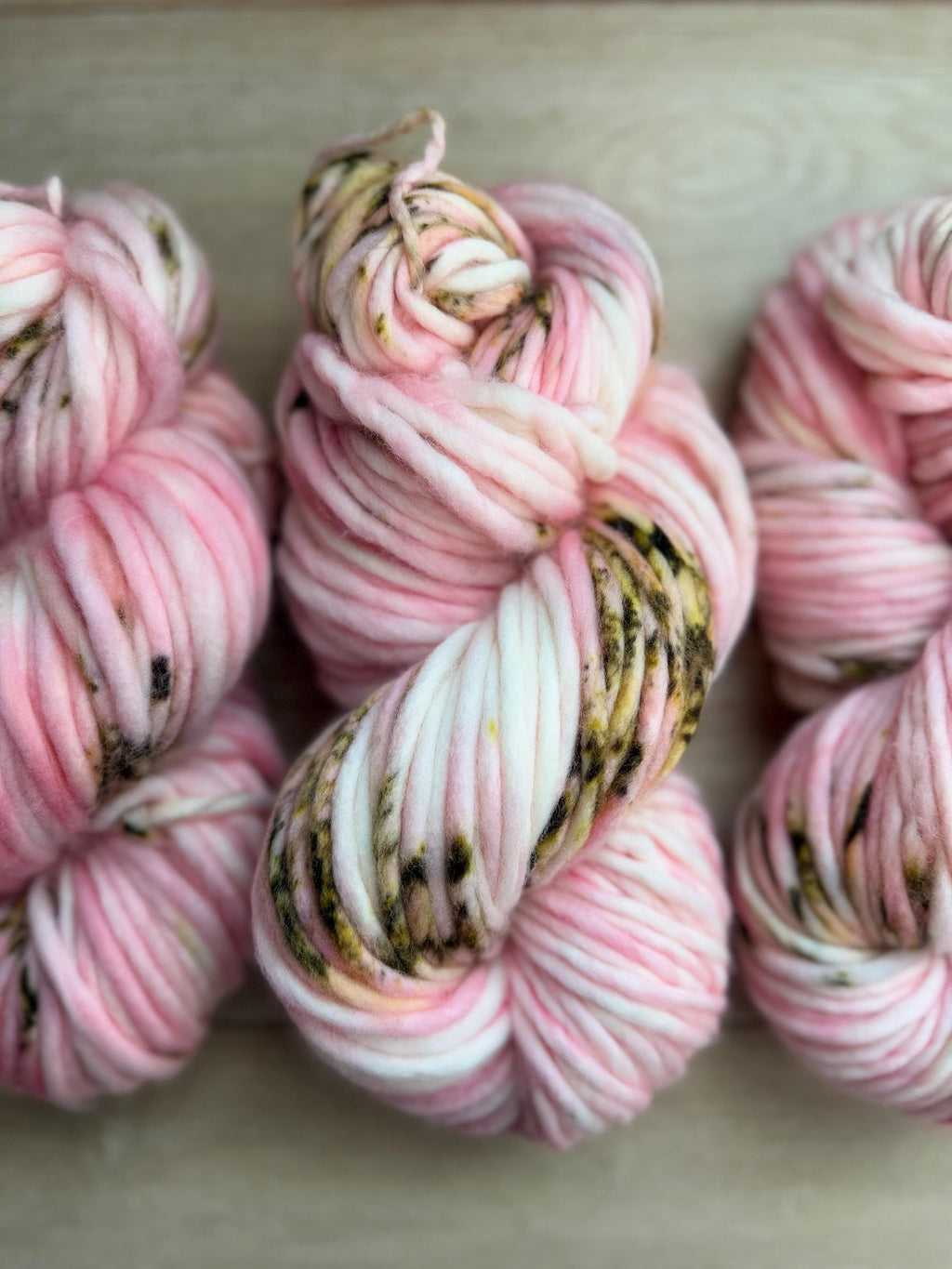 Pink roses hand dyed super bulky merino wool yarn