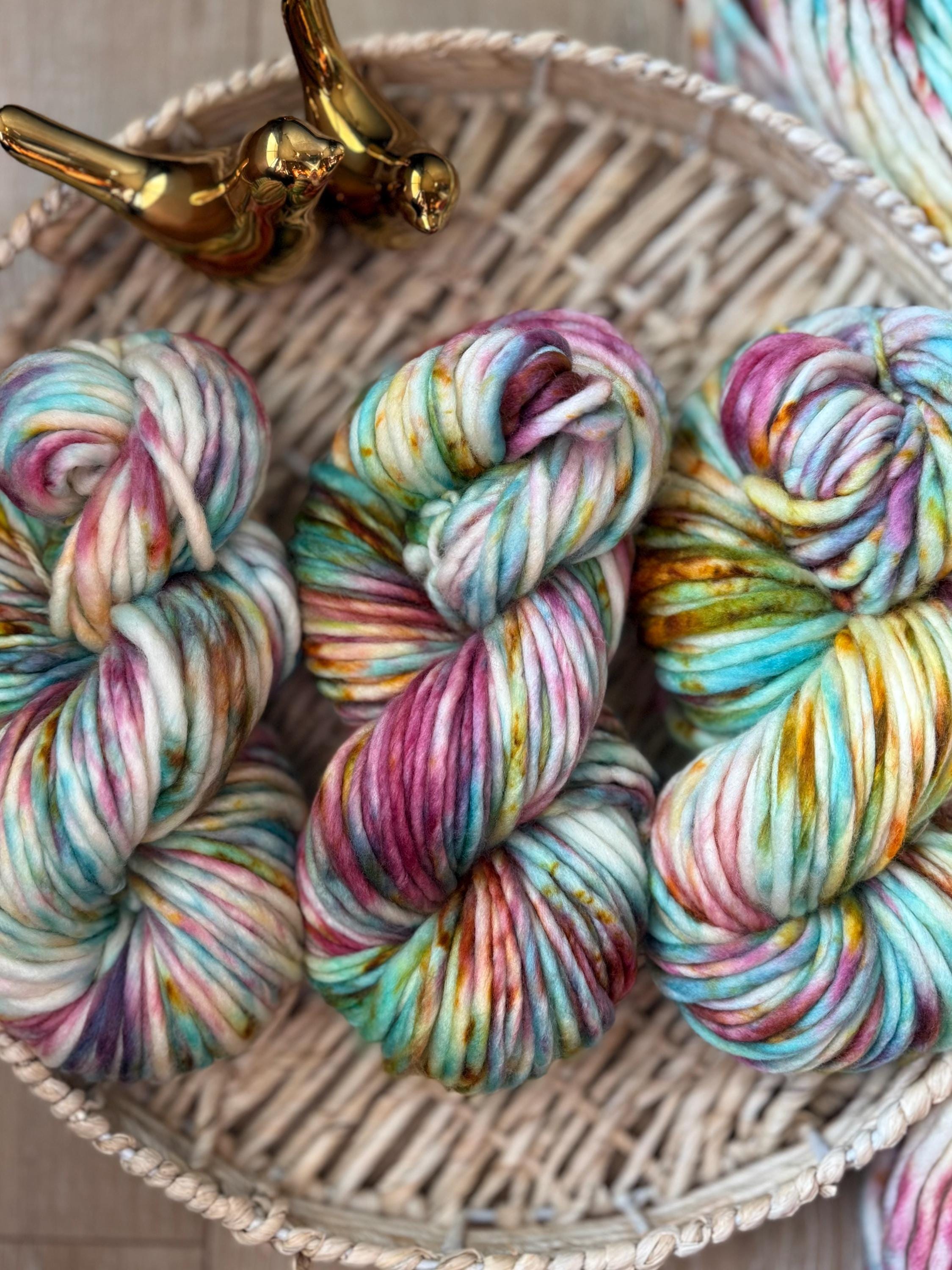 Peacock Hand dyed super bulky merino wool, size 6, 98 82 yards, natural purple teal solid, multicolor, indie dye, superwash