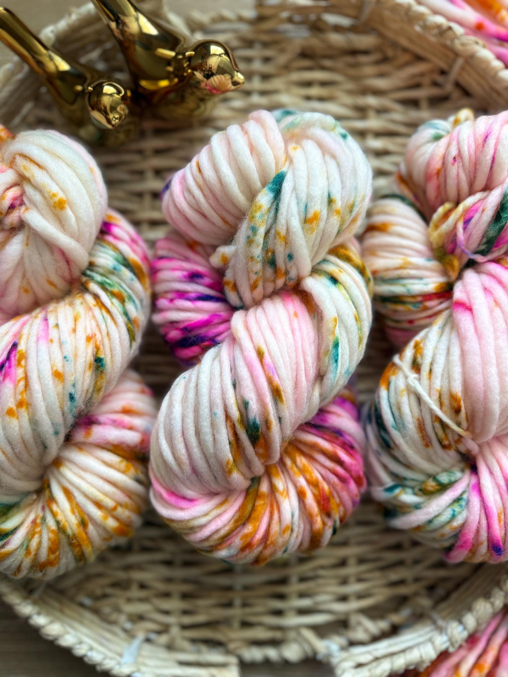 May flowers Hand dyed super bulky merino wool, size 6 pink, speckled, solid, multicolor, indie dye, superwash spring colorway