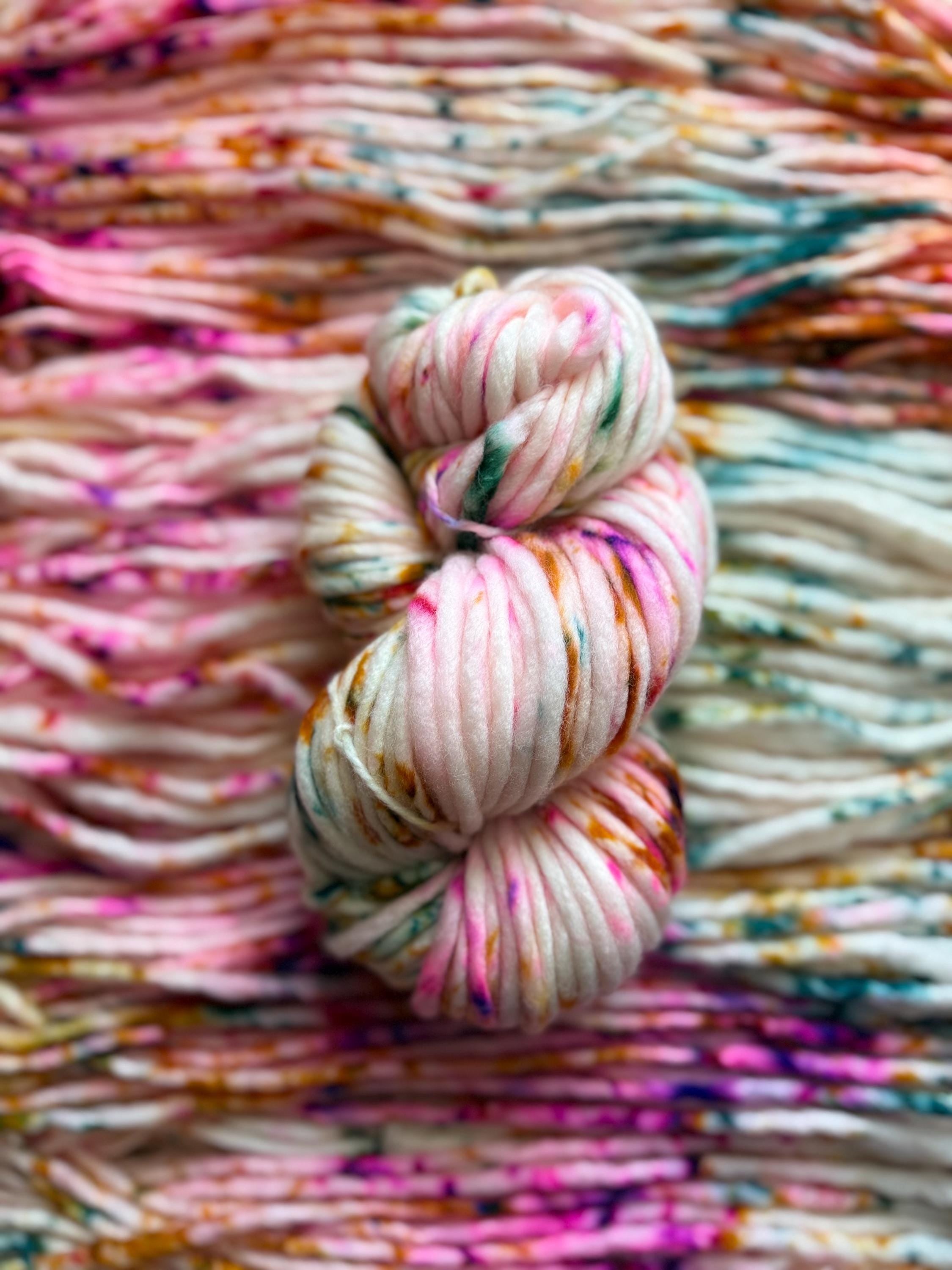 May flowers Hand dyed super bulky merino wool, size 6 pink, speckled, solid, multicolor, indie dye, superwash spring colorway