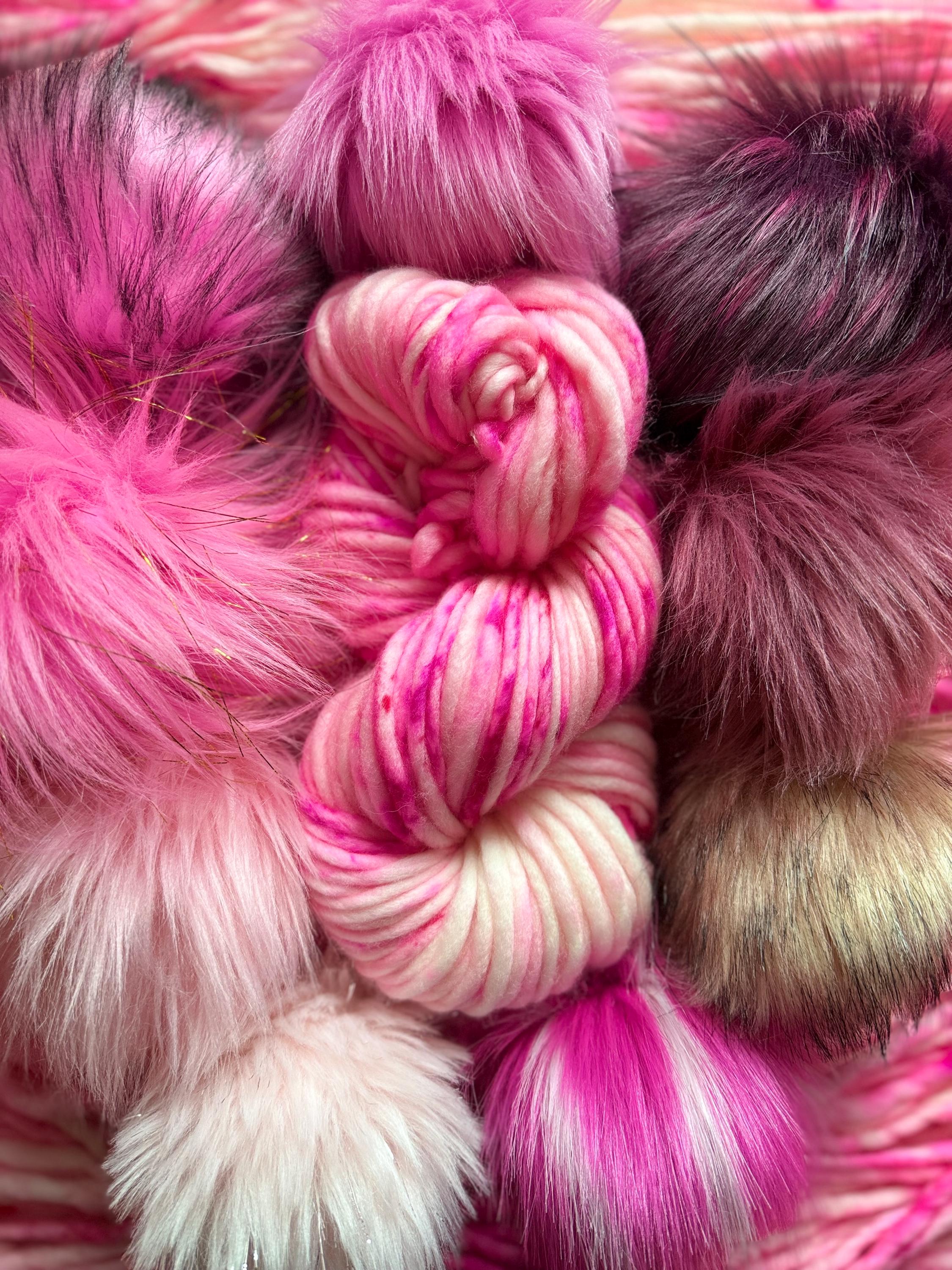 Pinky Hand dyed super bulky merino wool, size 6, 98 yards, natural, pink, speckled, solid, multicolor indie dye superwash