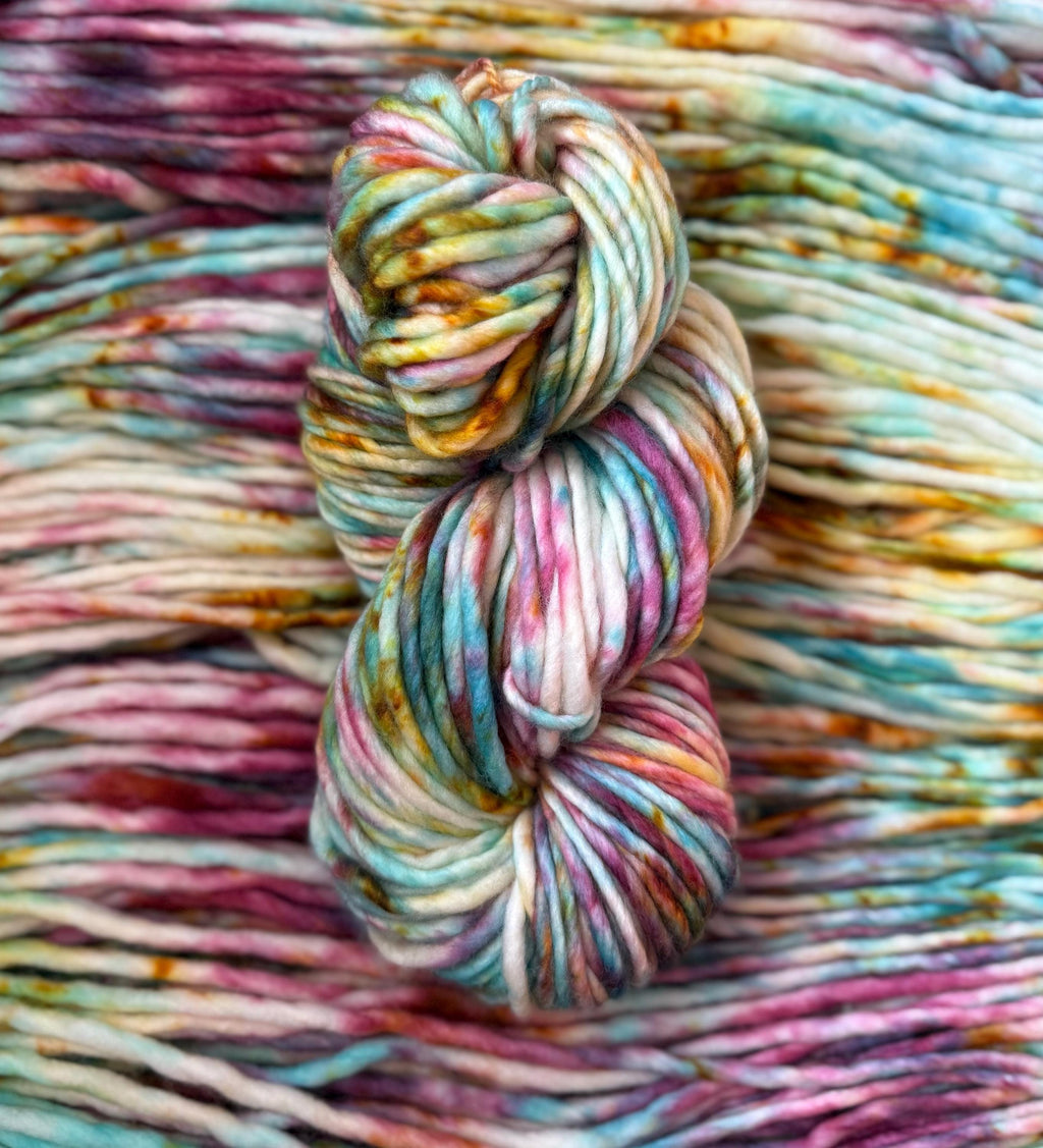 Peacock Hand dyed super bulky merino wool, size 6, 98 82 yards, natural purple teal solid, multicolor, indie dye, superwash