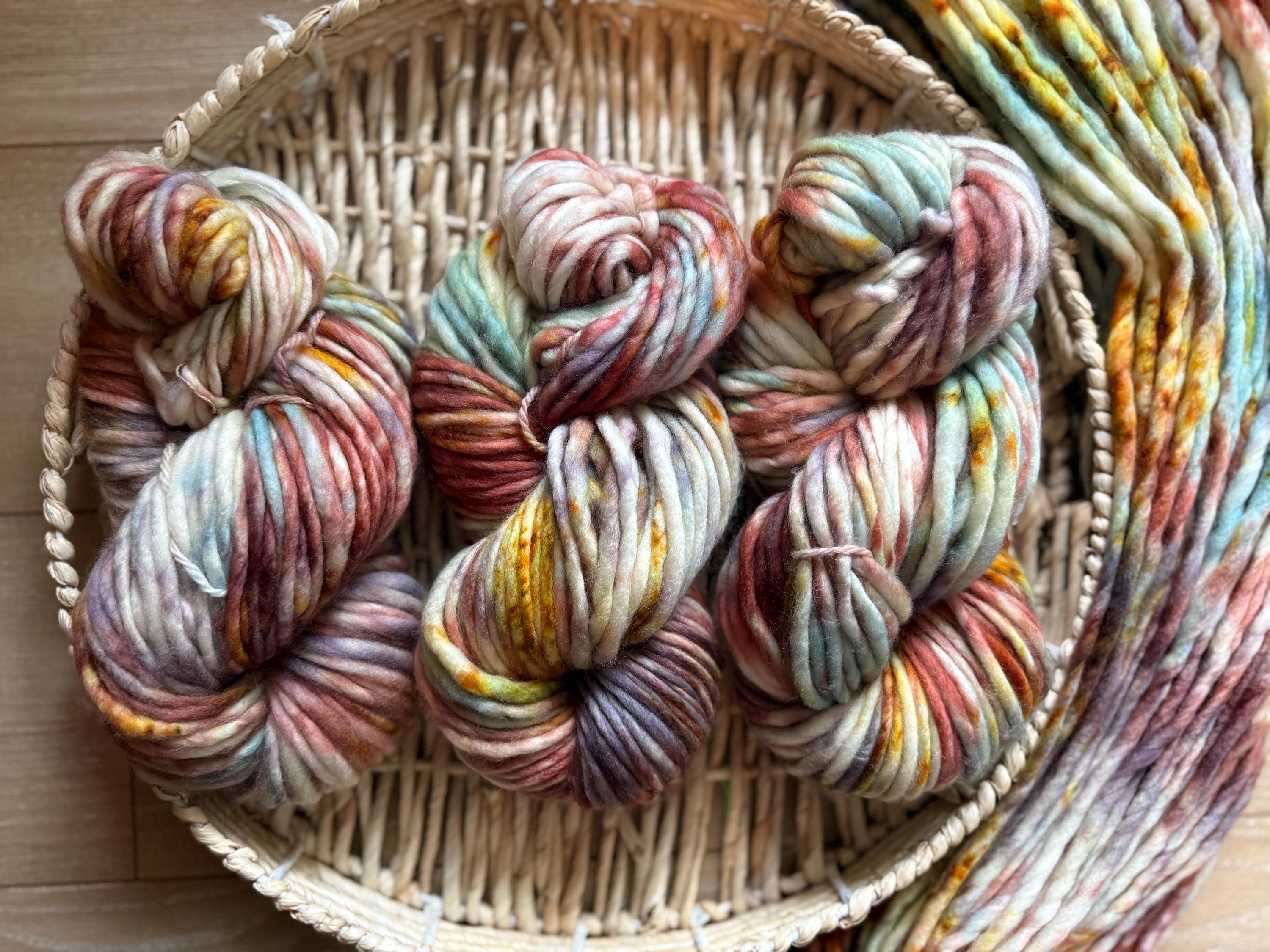 Clove Hand dyed super bulky merino wool, size 6 purple blue green, autumn fall natural, speckled, solid, multicolor, indie dye, superwash