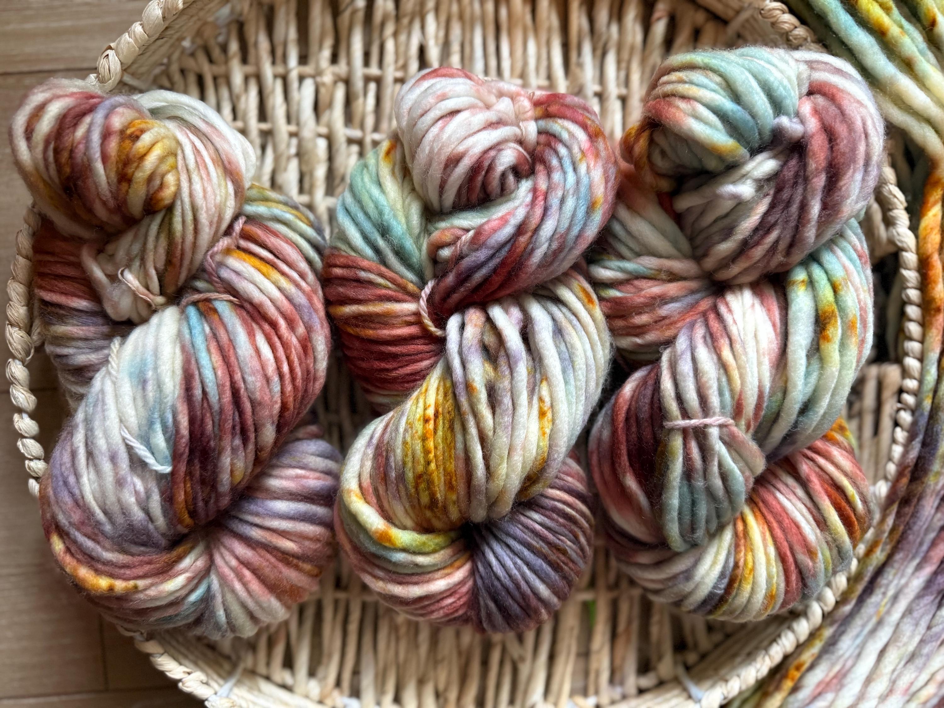 Clove Hand dyed super bulky merino wool, size 6 purple blue green, autumn fall natural, speckled, solid, multicolor, indie dye, superwash