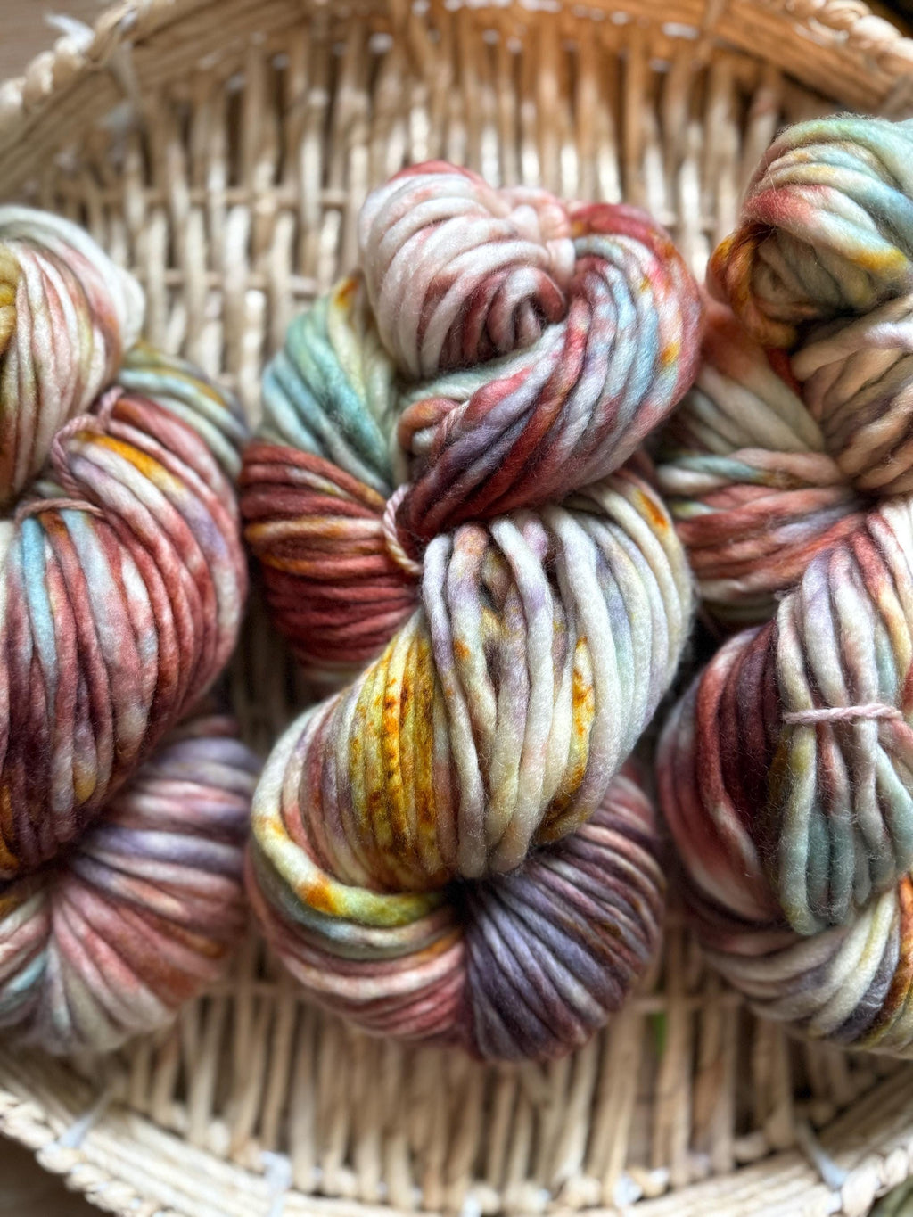 Clove Hand dyed super bulky merino wool, size 6 purple blue green, autumn fall natural, speckled, solid, multicolor, indie dye, superwash