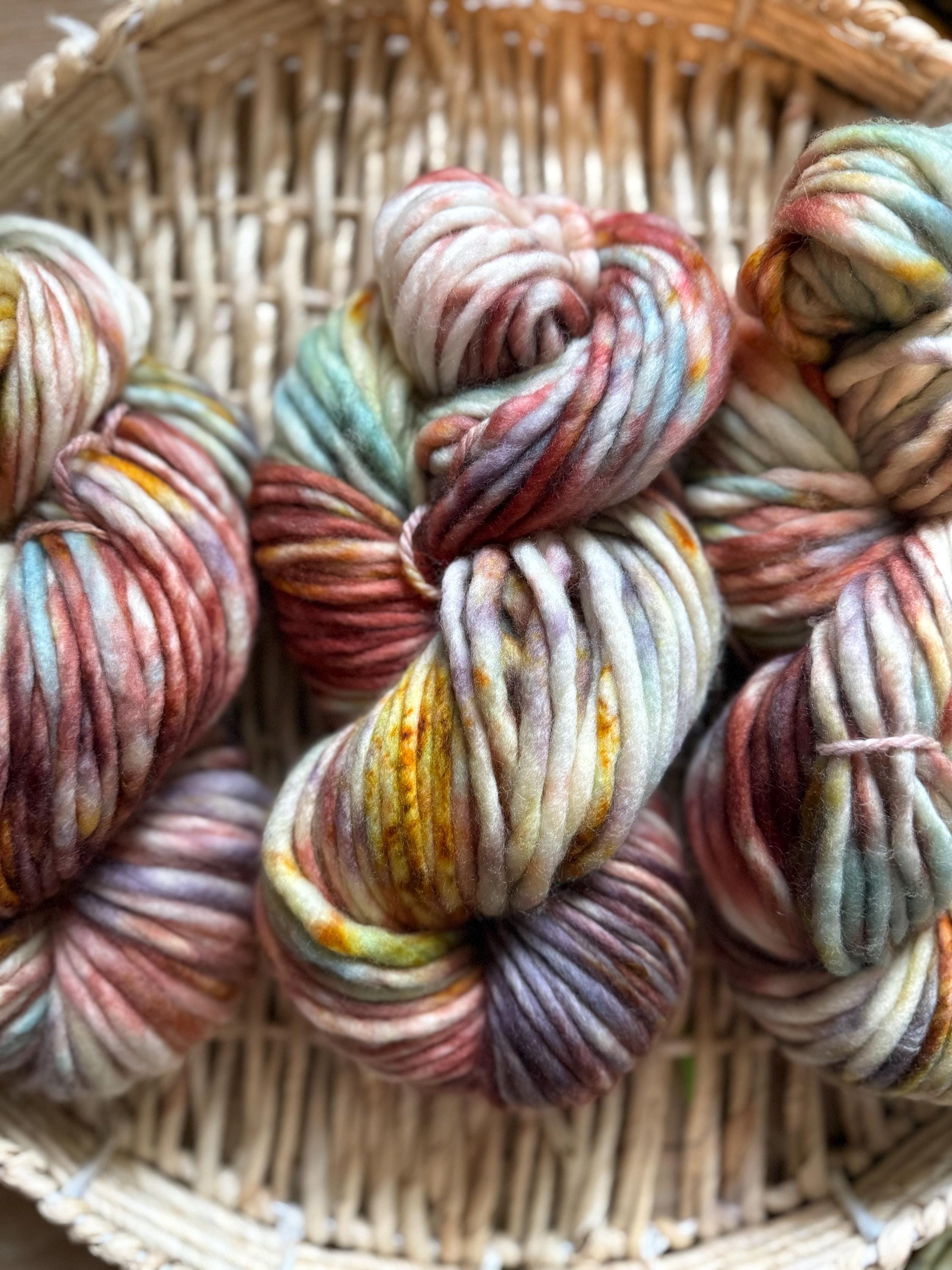 Clove Hand dyed super bulky merino wool, size 6 purple blue green, autumn fall natural, speckled, solid, multicolor, indie dye, superwash