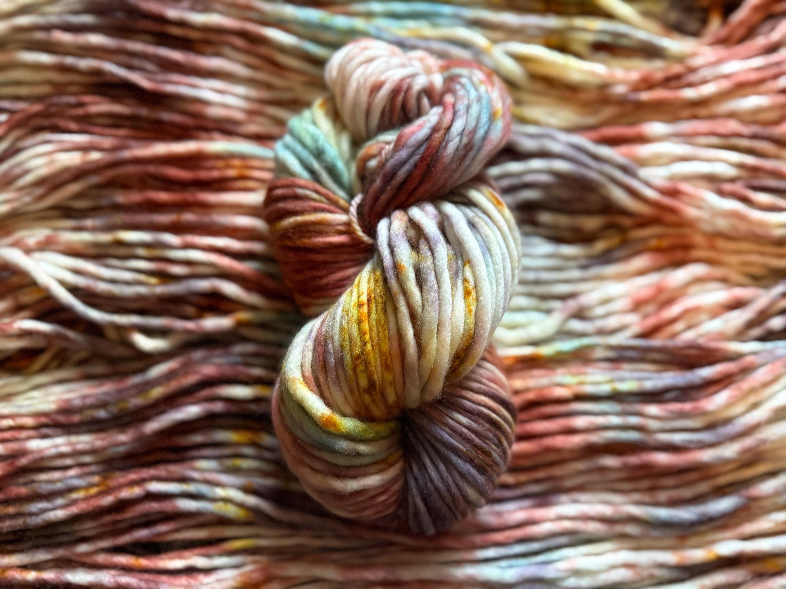 Clove Hand dyed super bulky merino wool, size 6 purple blue green, autumn fall natural, speckled, solid, multicolor, indie dye, superwash