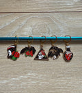 Stitch markers, crochet, knit, gold plated, round clasp, 5 pack, skull, red rose, knitting, open and closet, gothic, emo, goth, dark, black