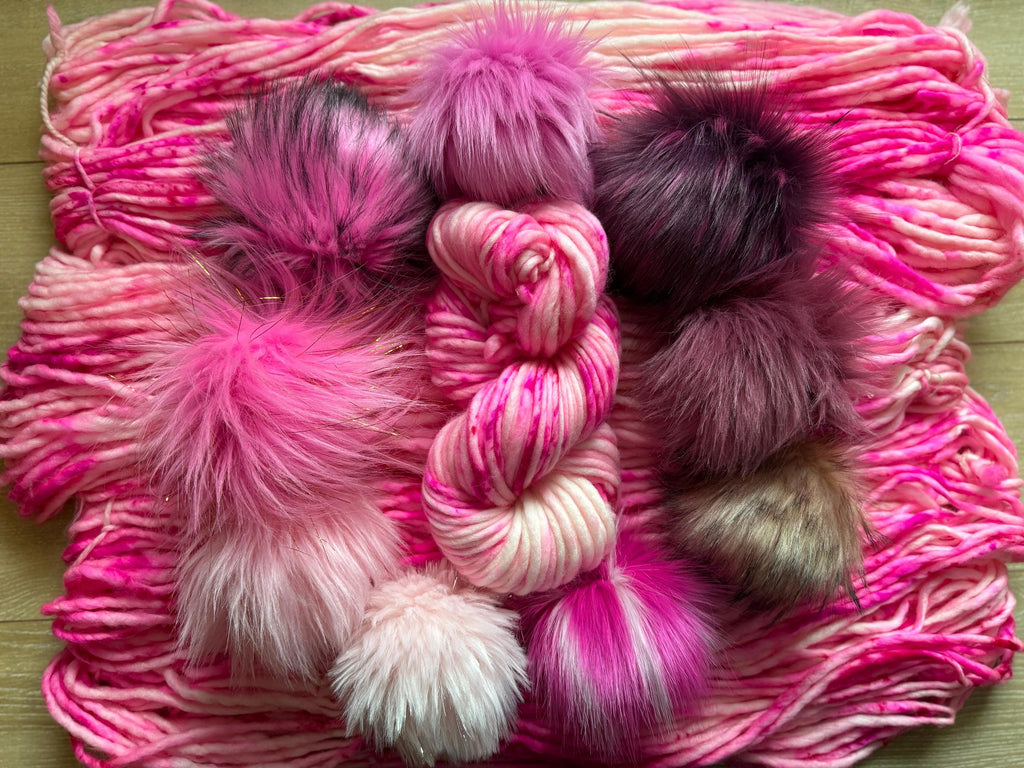 Pinky Hand dyed super bulky merino wool, size 6, 98 yards, natural, pink, speckled, solid, multicolor indie dye superwash