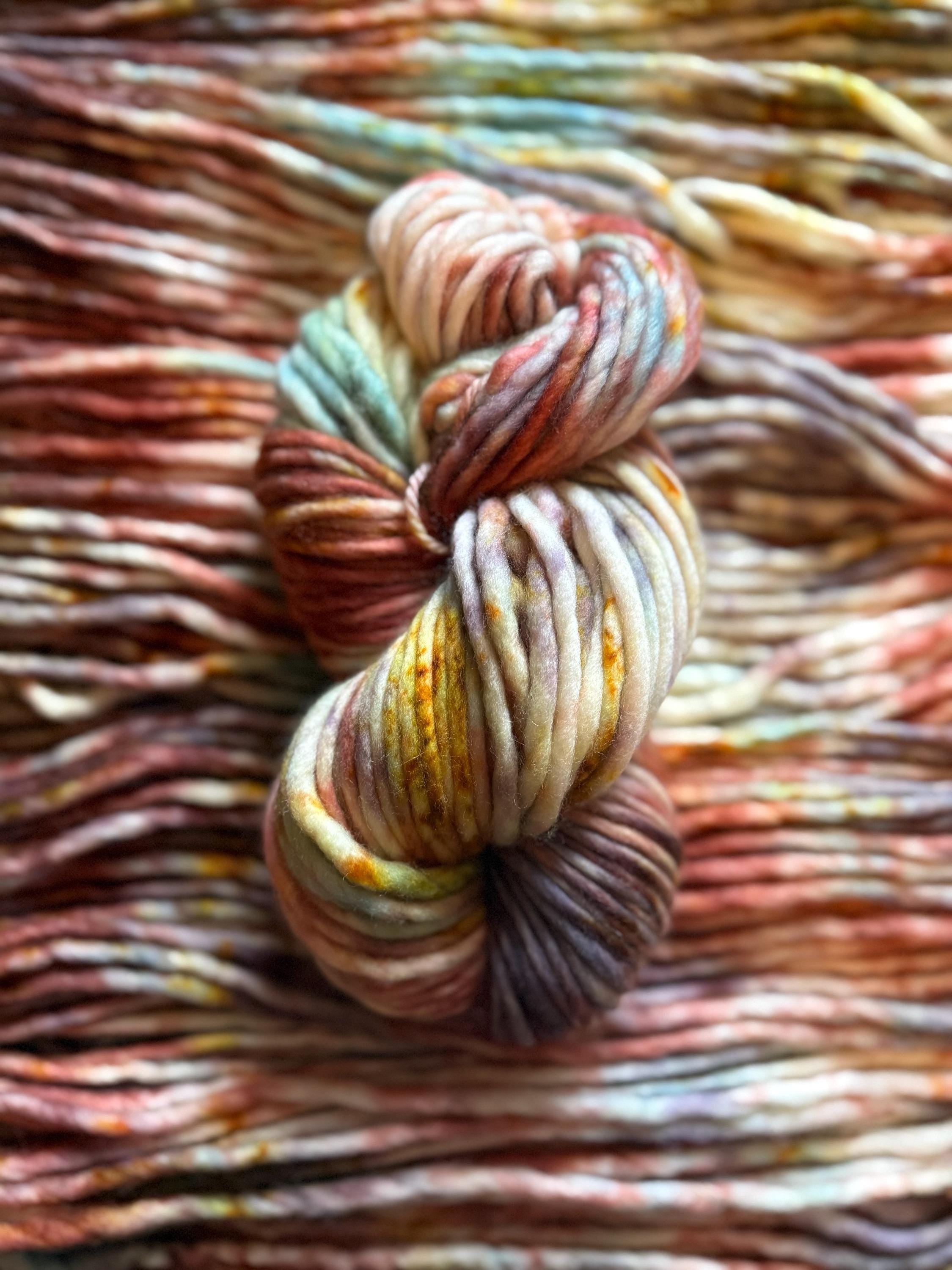 Clove Hand dyed super bulky merino wool, size 6 purple blue green, autumn fall natural, speckled, solid, multicolor, indie dye, superwash