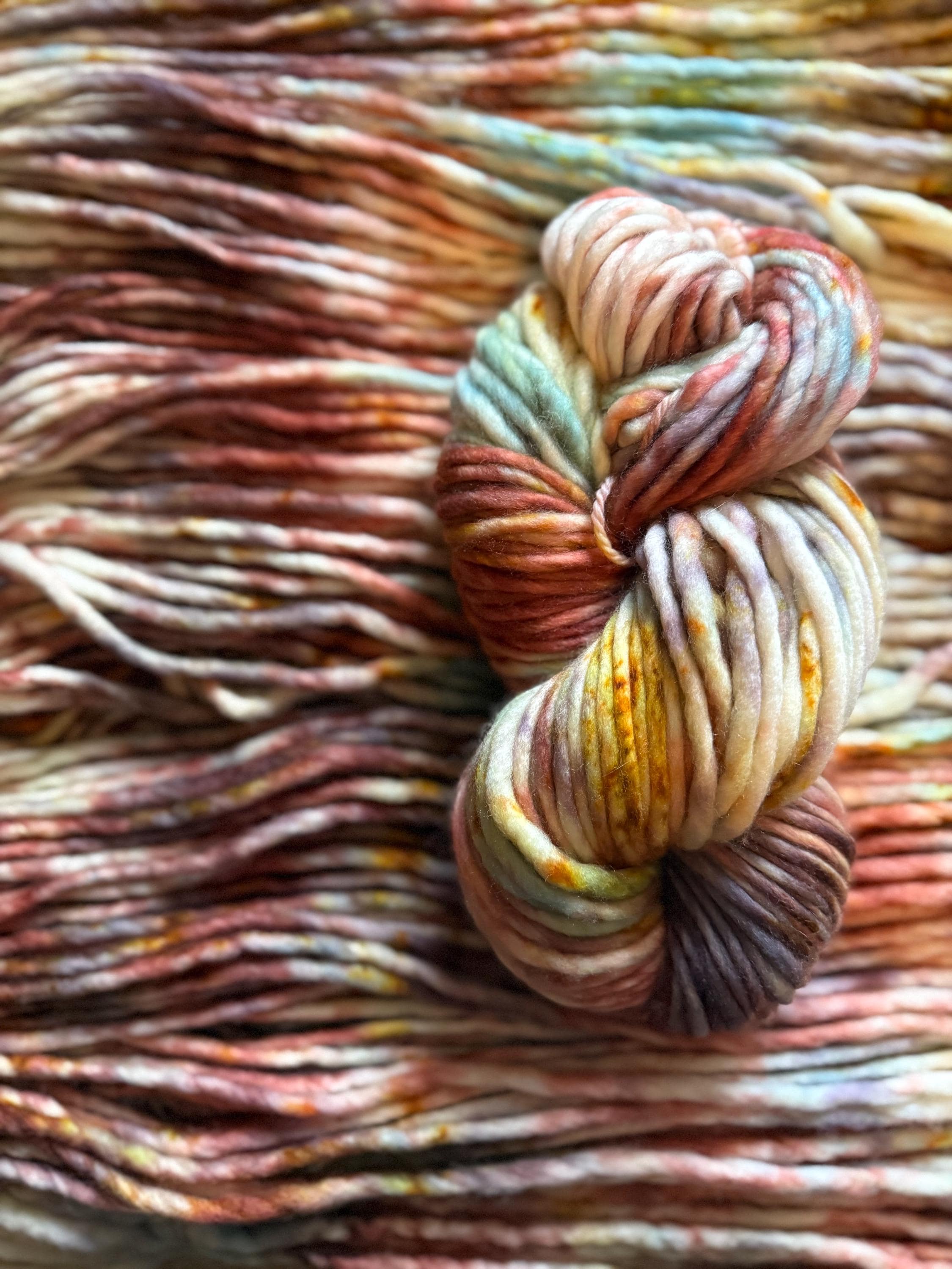 Clove Hand dyed super bulky merino wool, size 6 purple blue green, autumn fall natural, speckled, solid, multicolor, indie dye, superwash