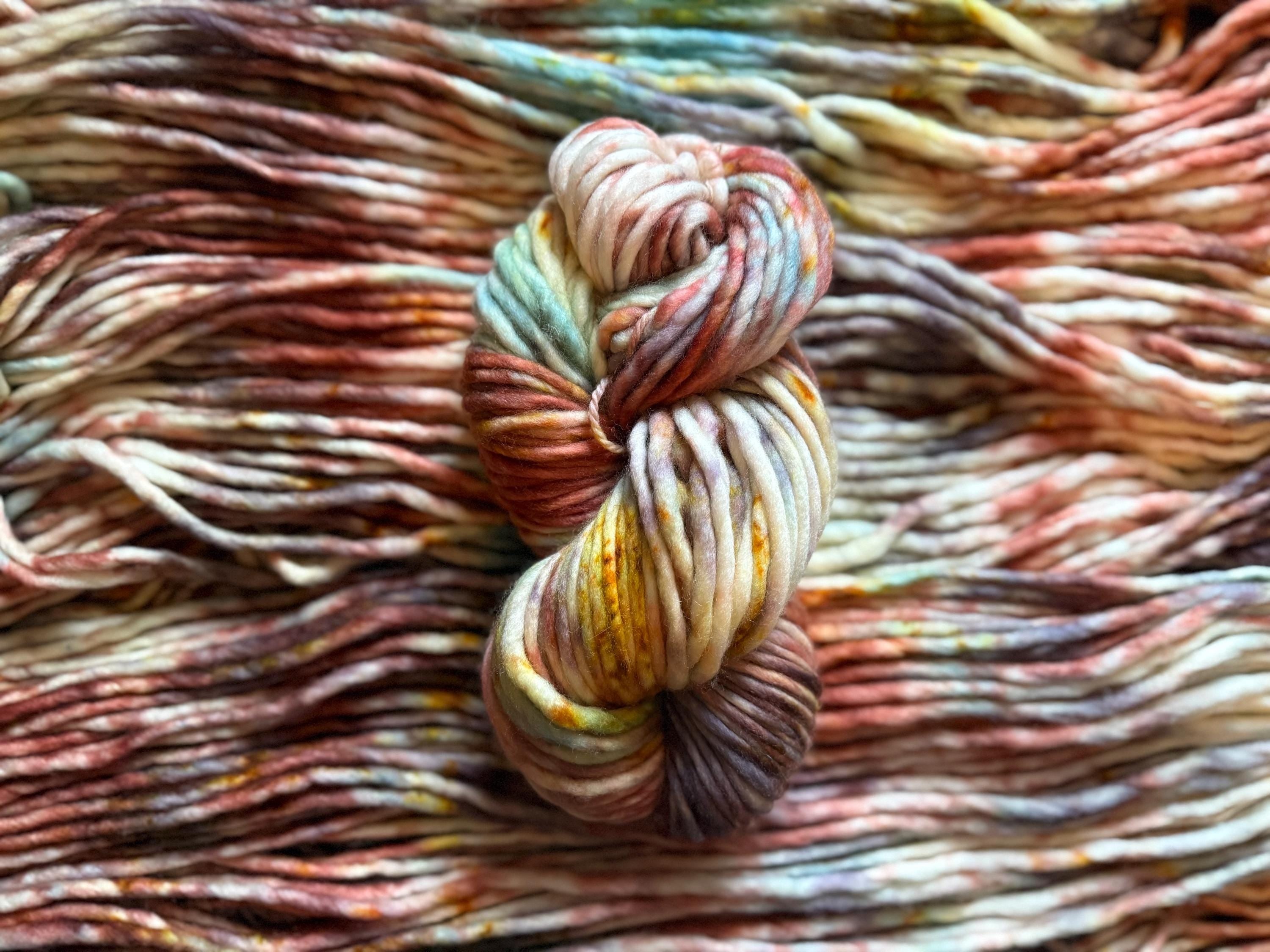 Clove Hand dyed super bulky merino wool, size 6 purple blue green, autumn fall natural, speckled, solid, multicolor, indie dye, superwash