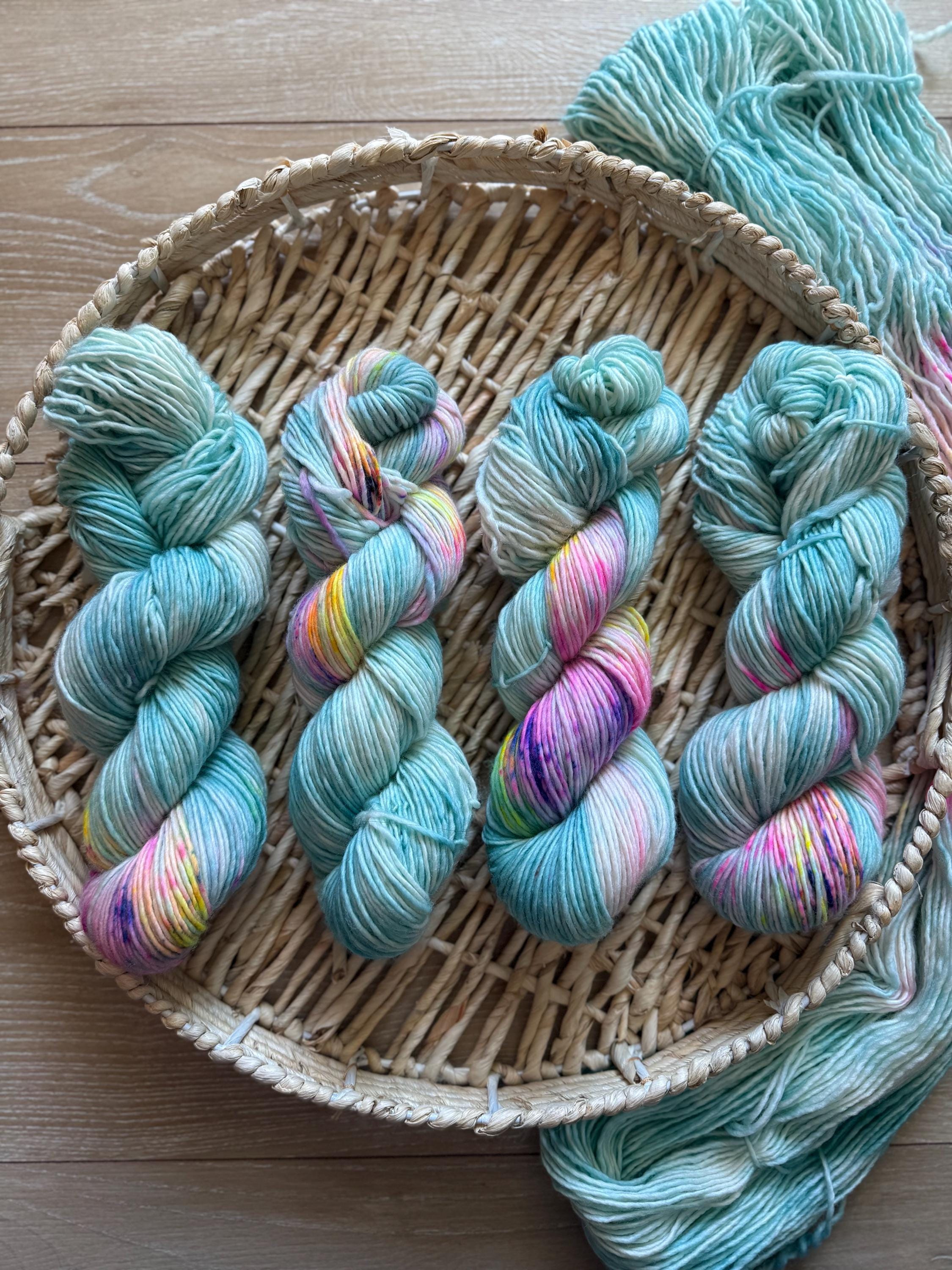 April showers hand dyed (worsted/aran) merino wool yarn
