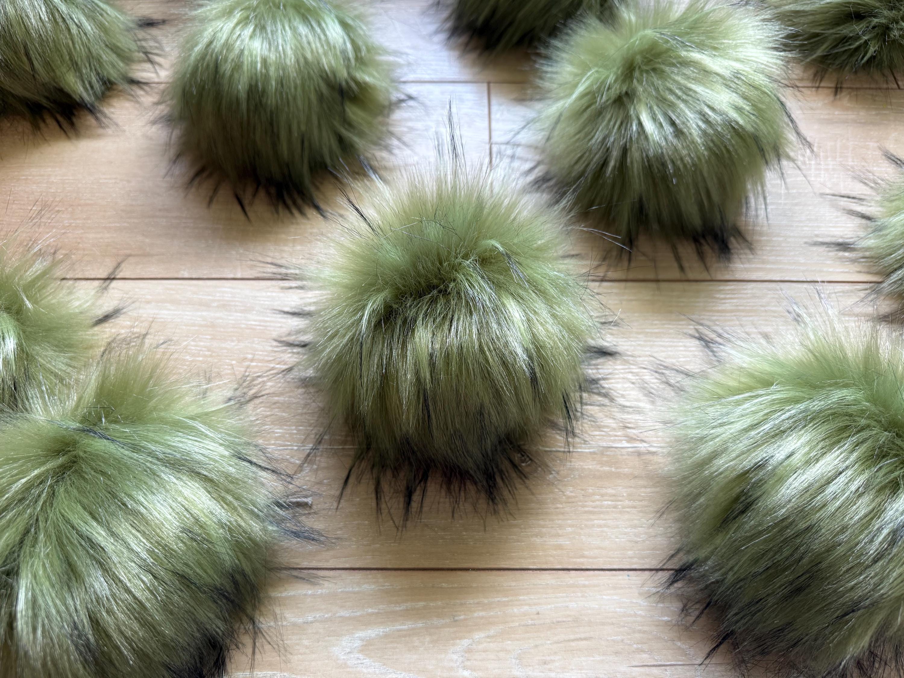 Olive luxe faux fur pom pom