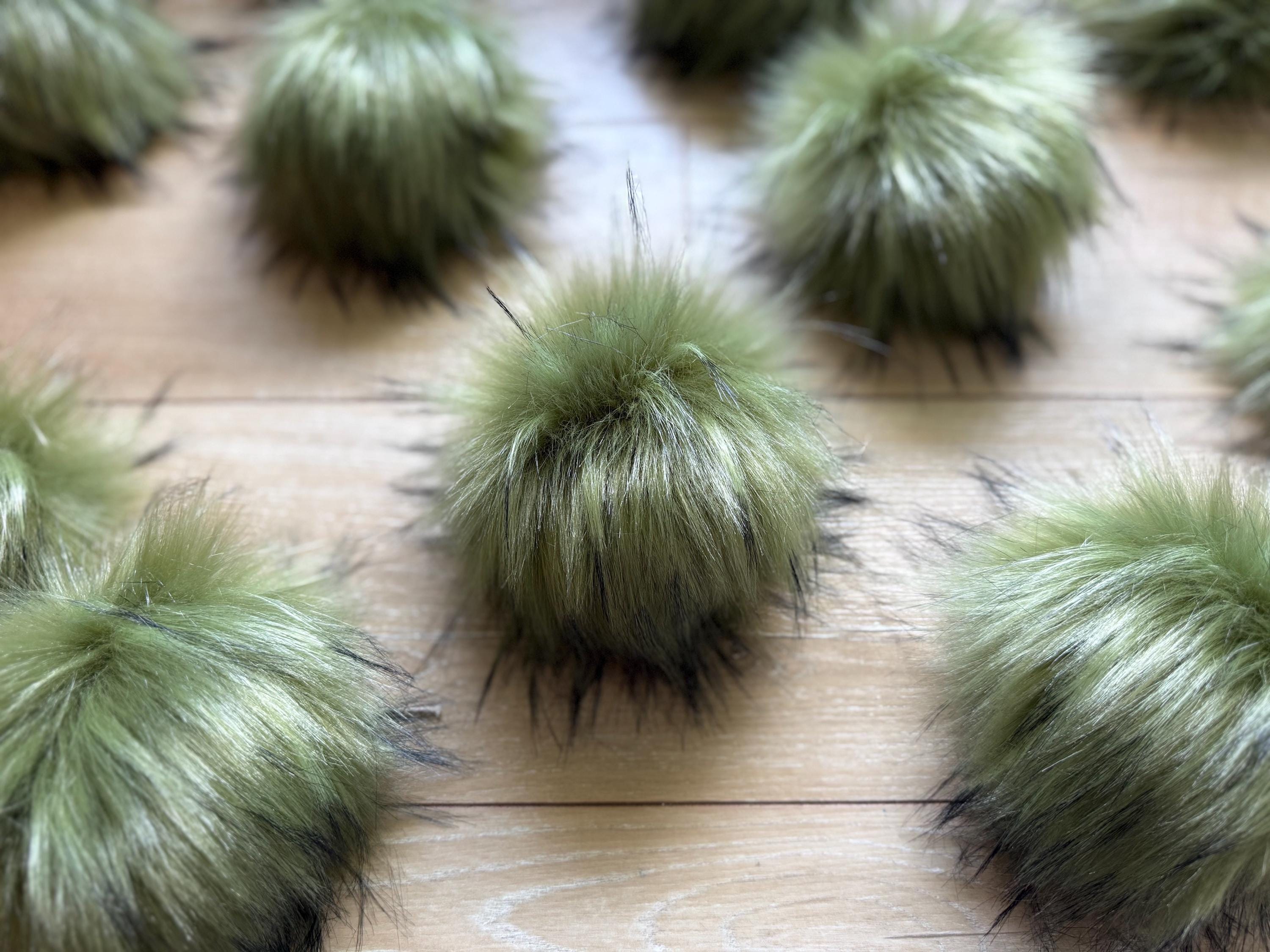 Olive luxe faux fur pom pom