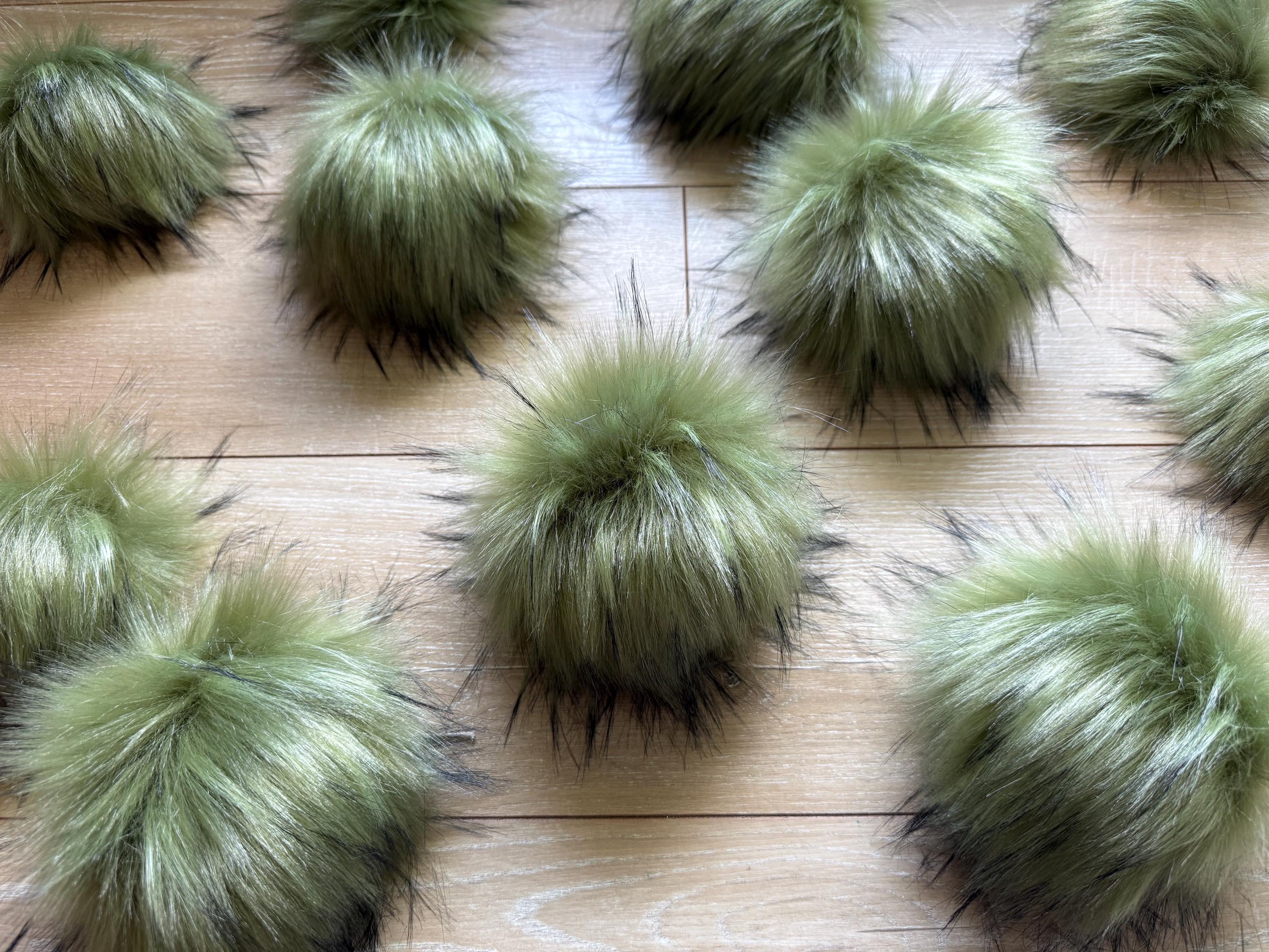 Olive luxe faux fur pom pom