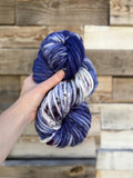 Violet eyes Hand dyed super bulky merino wool, size 6 purple blue, speckled, solid, multicolor, indie dye, superwash
