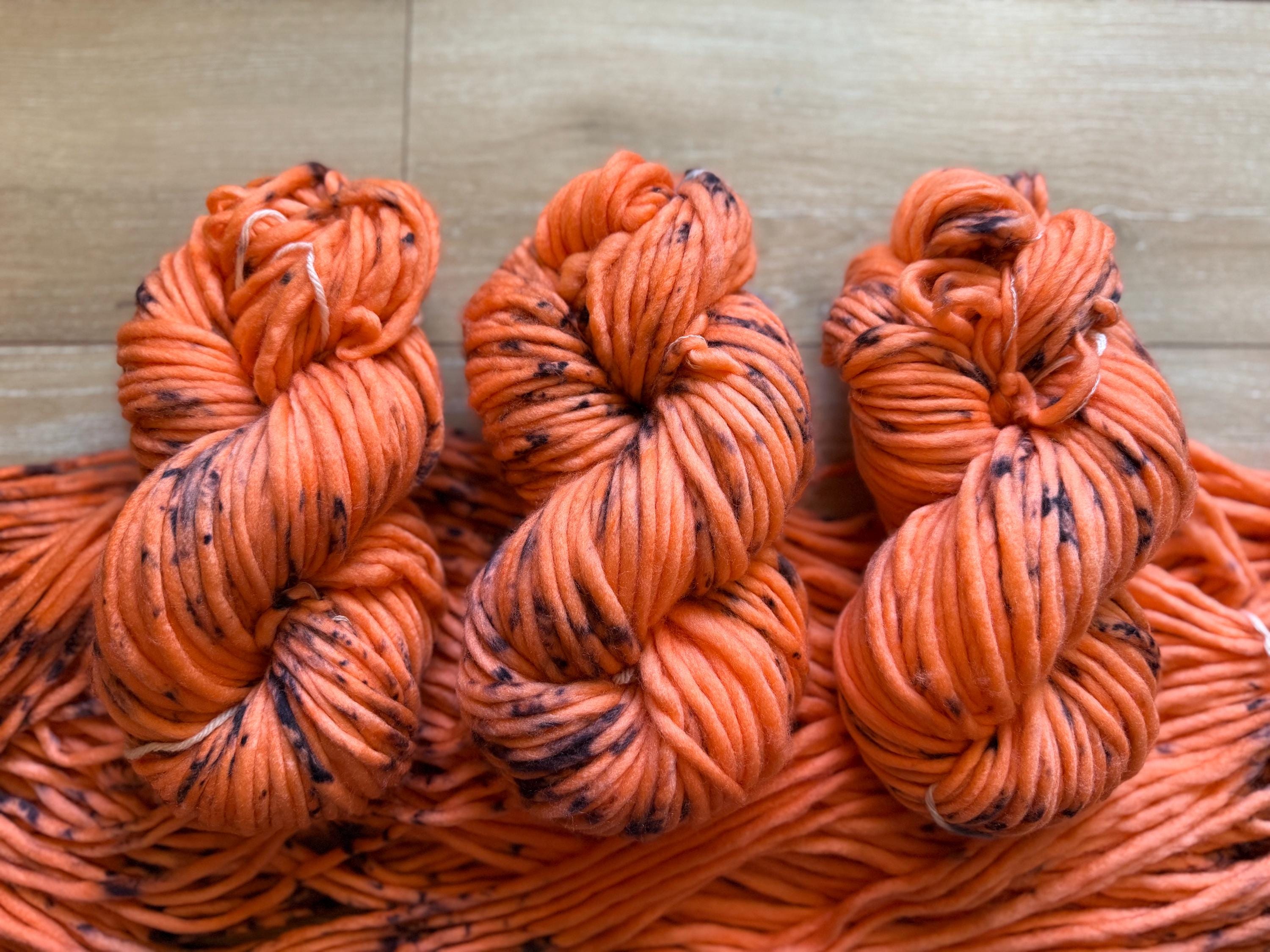 Jack-o’-lantern Hand dyed super bulky merino wool yarn