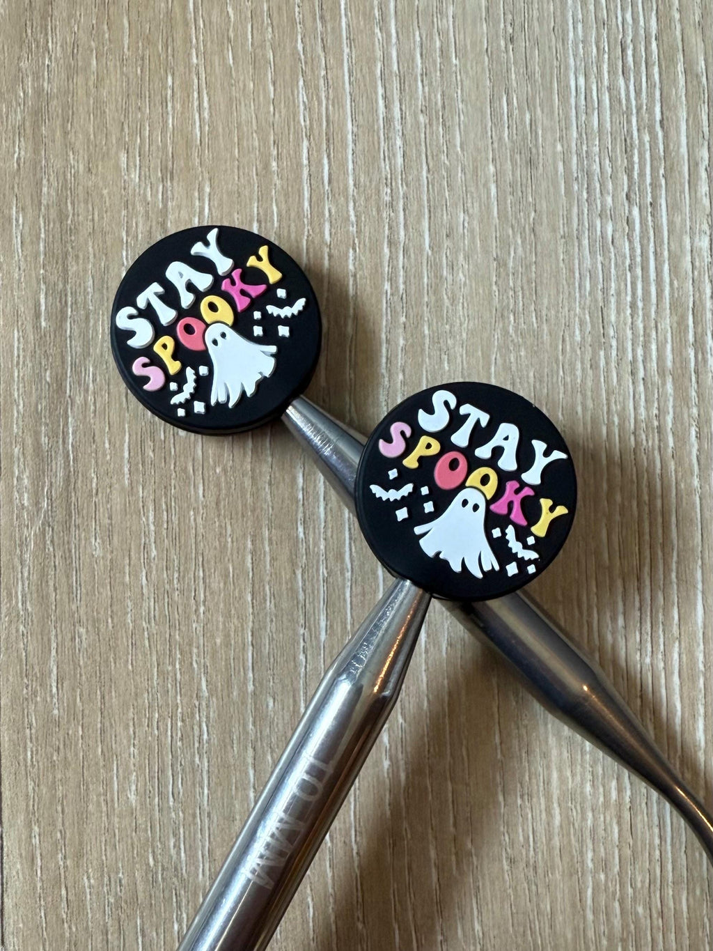 Stay spooky needle stoppers for knitting needles