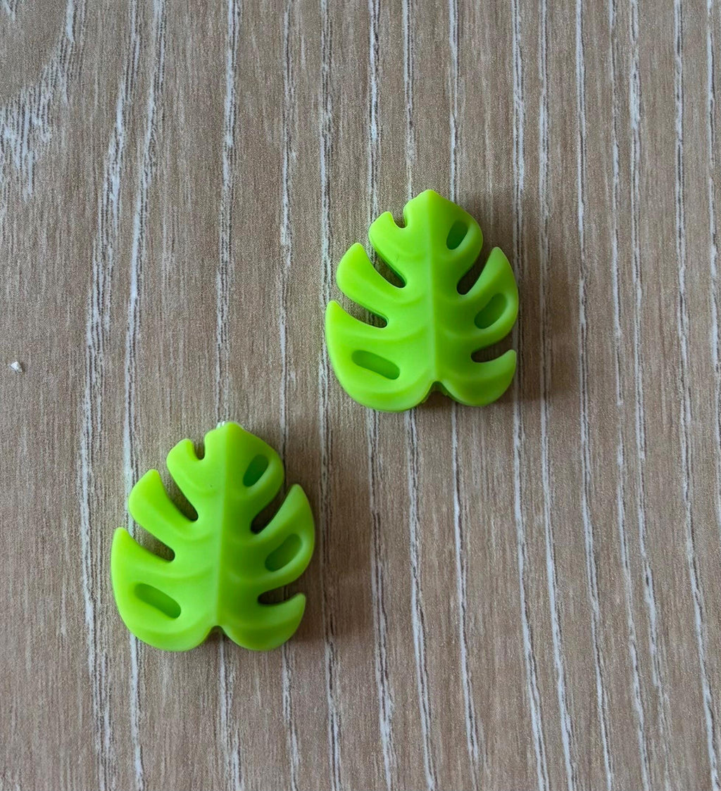 Needle stoppers for knitting needles, leaves, mint, green, lime green, grey, sage
