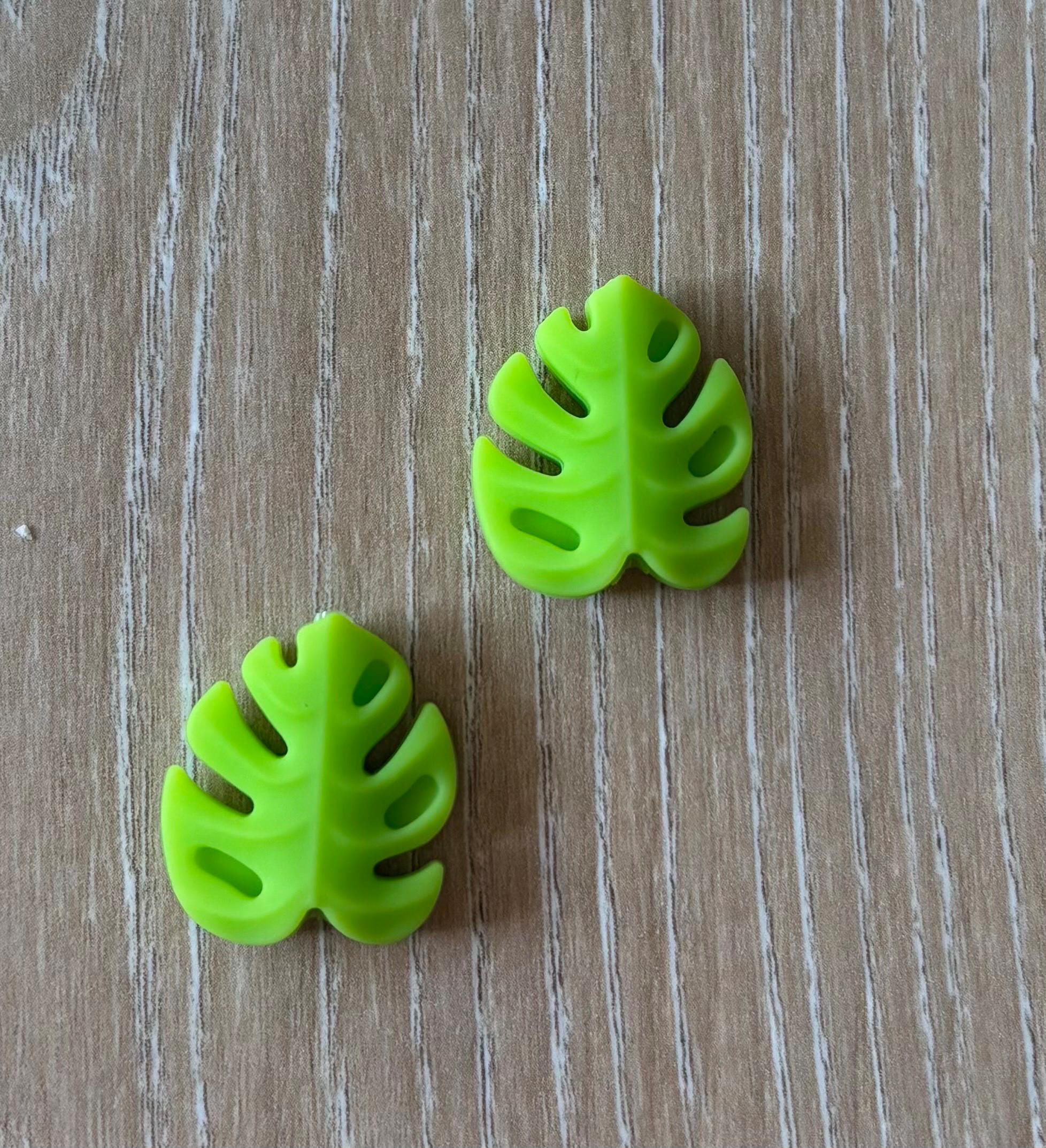 Needle stoppers for knitting needles, leaves, mint, green, lime green, grey, sage