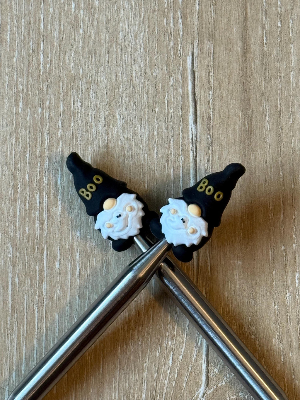 Gnome needle stoppers for knitting needles