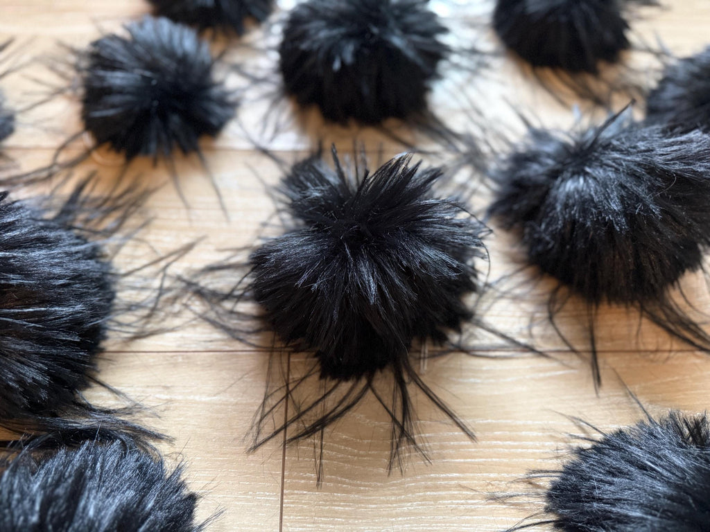 It’s not a phase mom, faux fur, for knit and crochet beanies, small medium large extra large mini super fluffy and soft, pure black