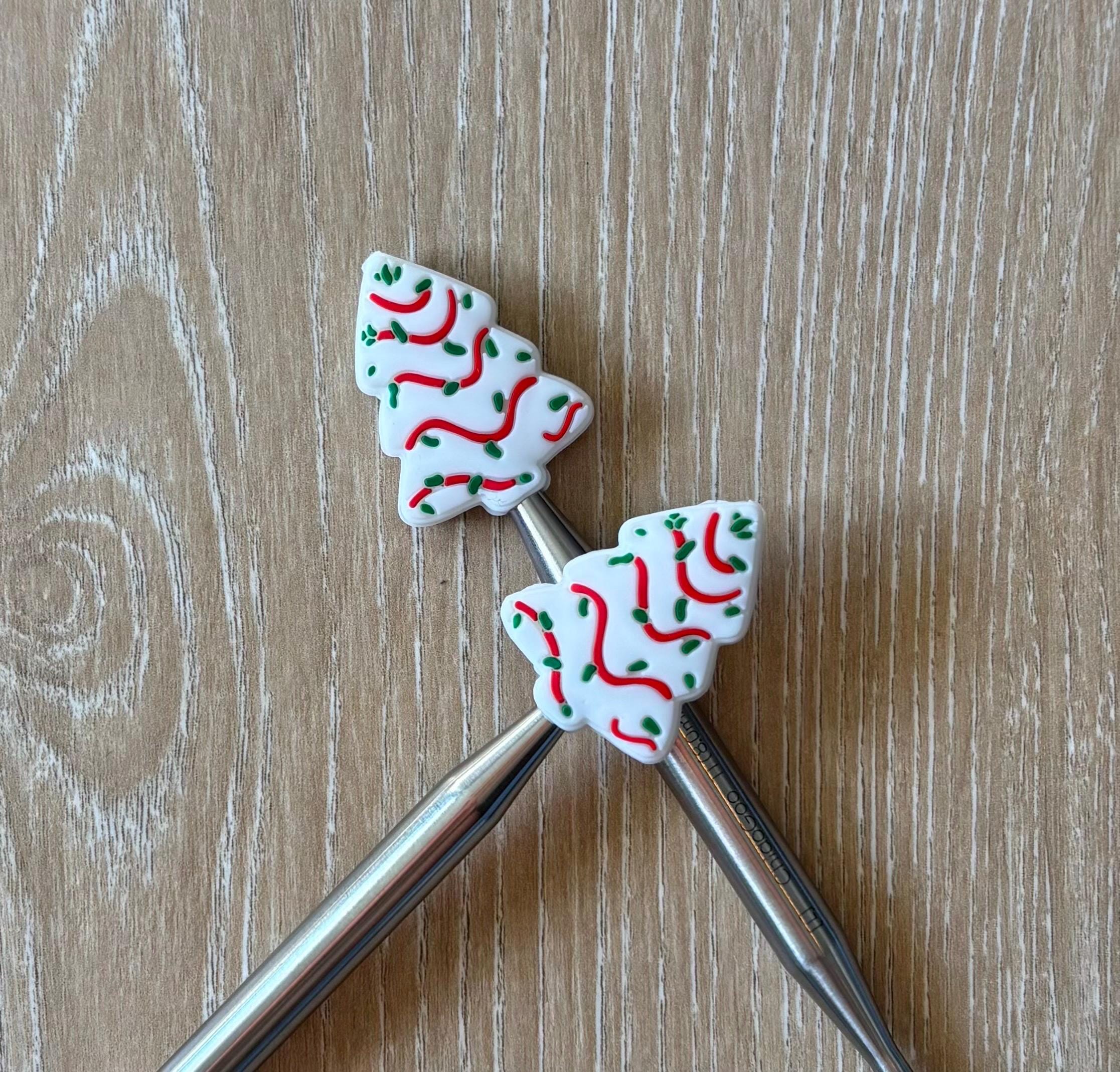 Christmas tree cookie needle stoppers for knitting needles