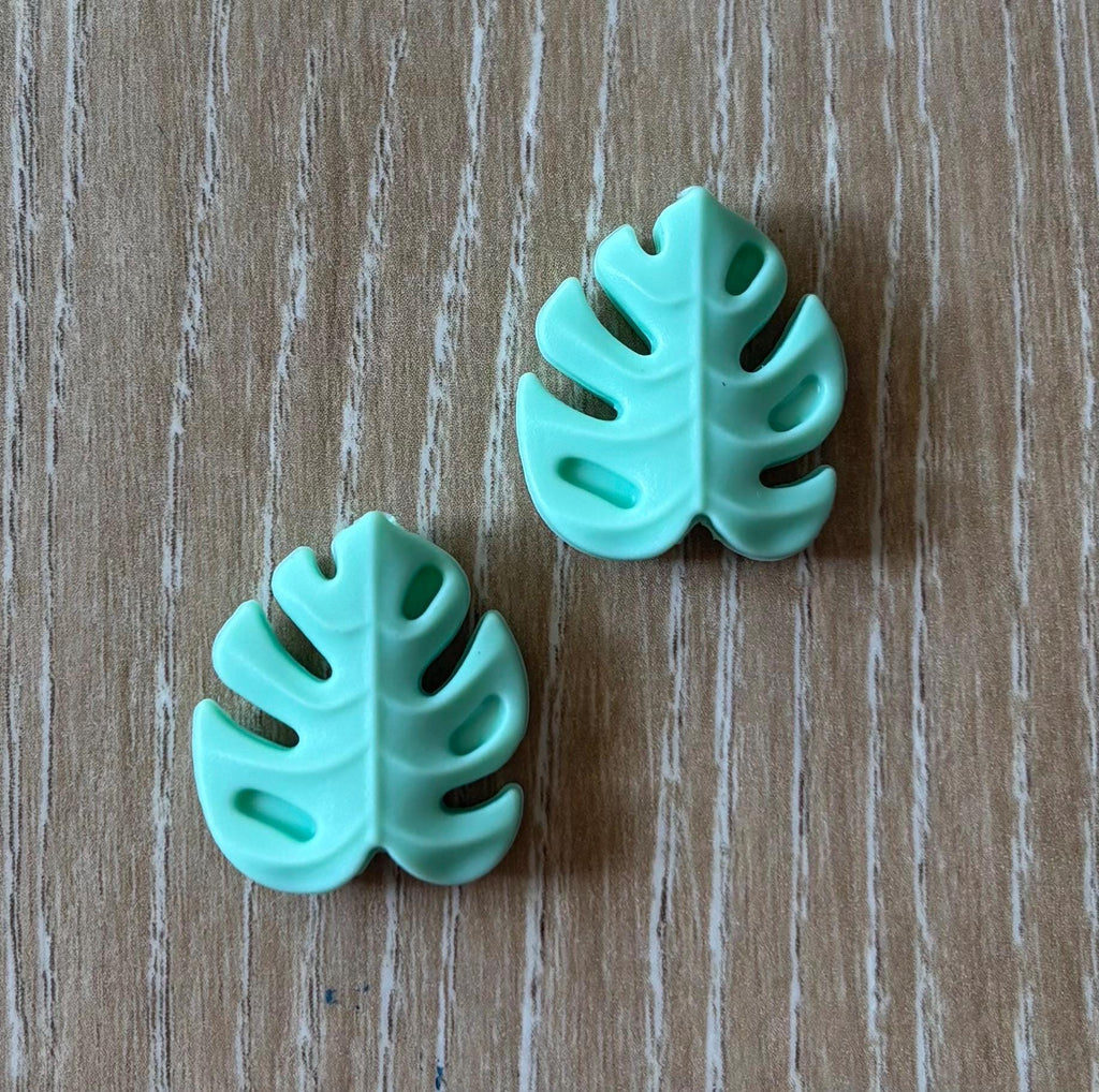 Needle stoppers for knitting needles, leaves, mint, green, lime green, grey, sage