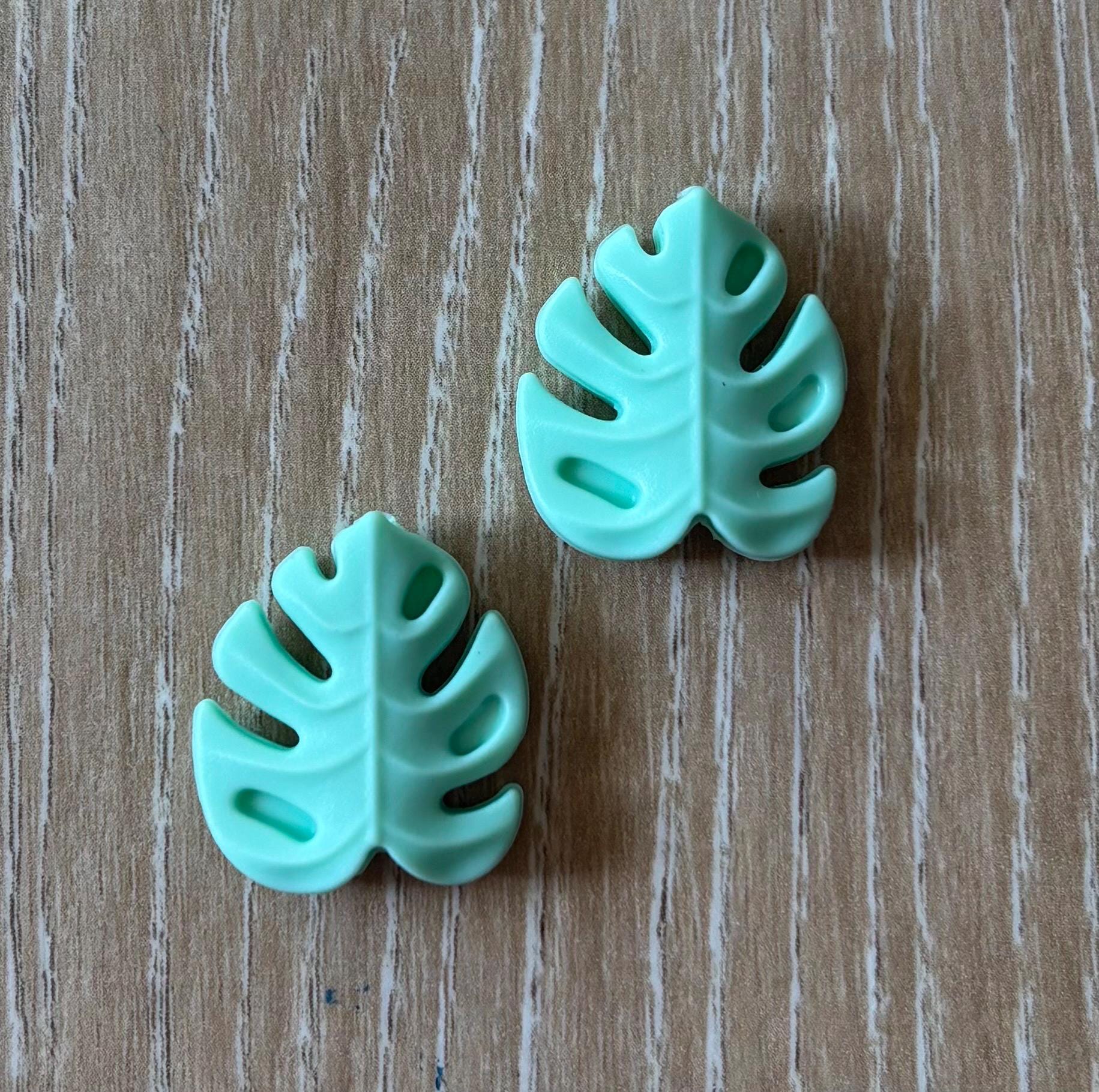 Needle stoppers for knitting needles, leaves, mint, green, lime green, grey, sage
