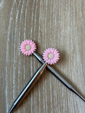 Flower needle stoppers for knitting needles