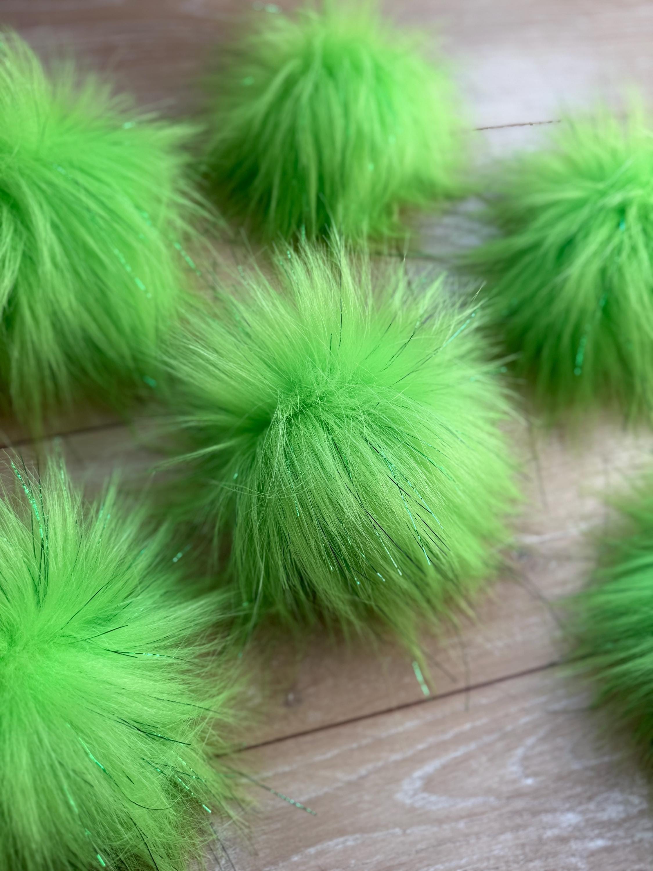 Lime tinsel long Pom Pom