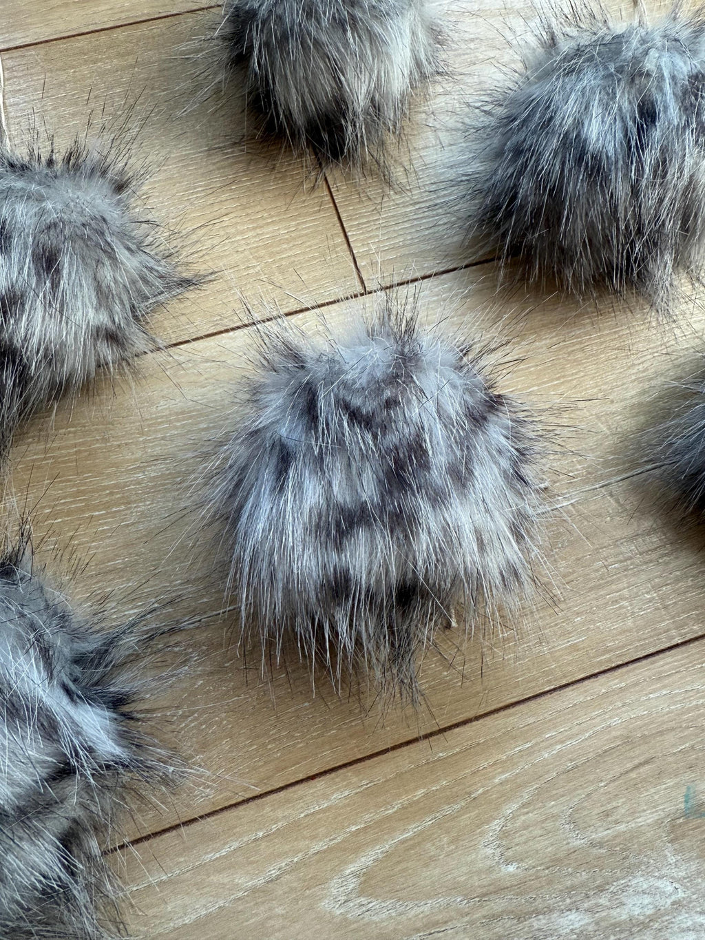 Grey Cheetah Faux fur Pom Pom