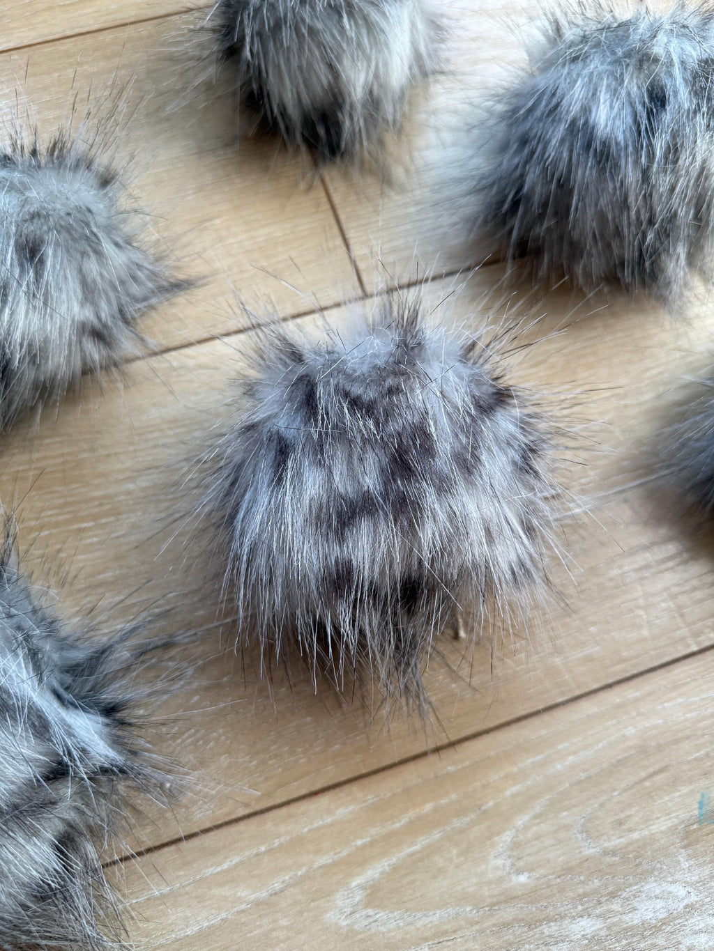 Grey Cheetah Faux fur Pom Pom