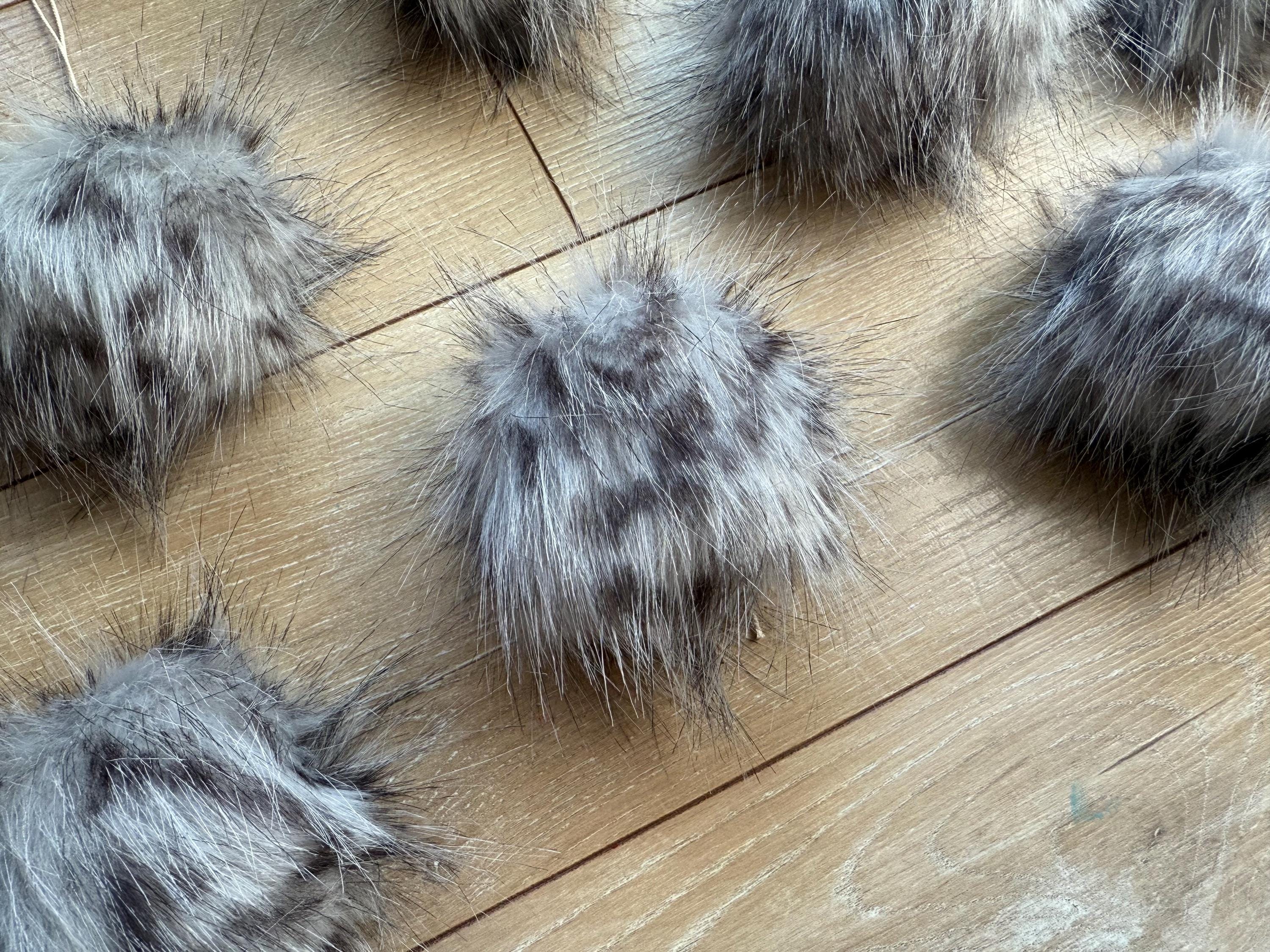 Grey Cheetah Faux fur Pom Pom