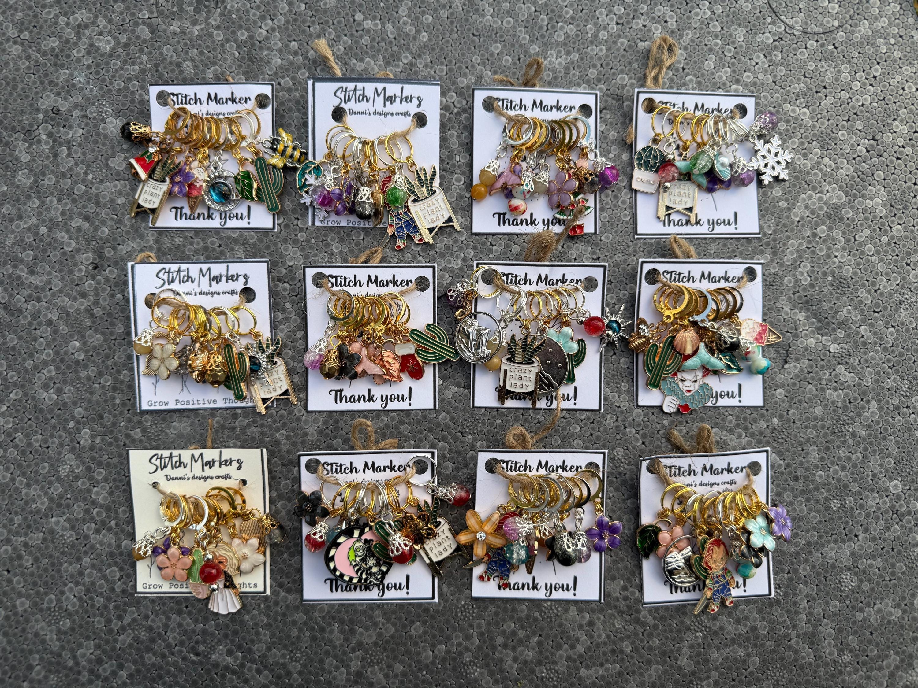 10 random Stitch markers, crochet, knit, gold plated, with round clasp, surprise pack, cute, knitting, open and close, silver plated