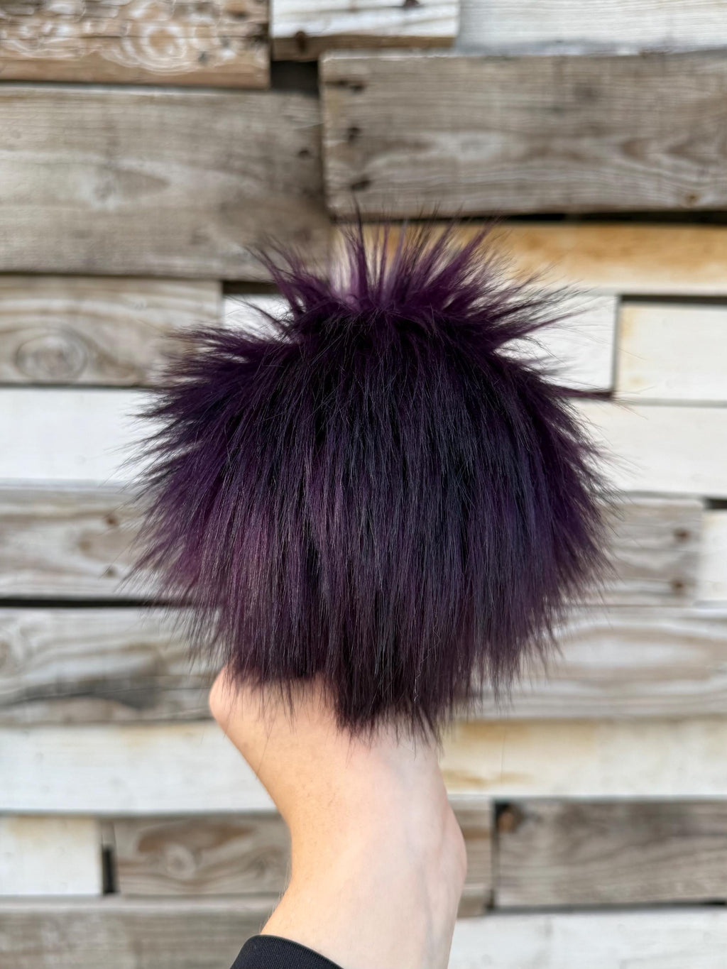 Black cherry faux fur pom pom