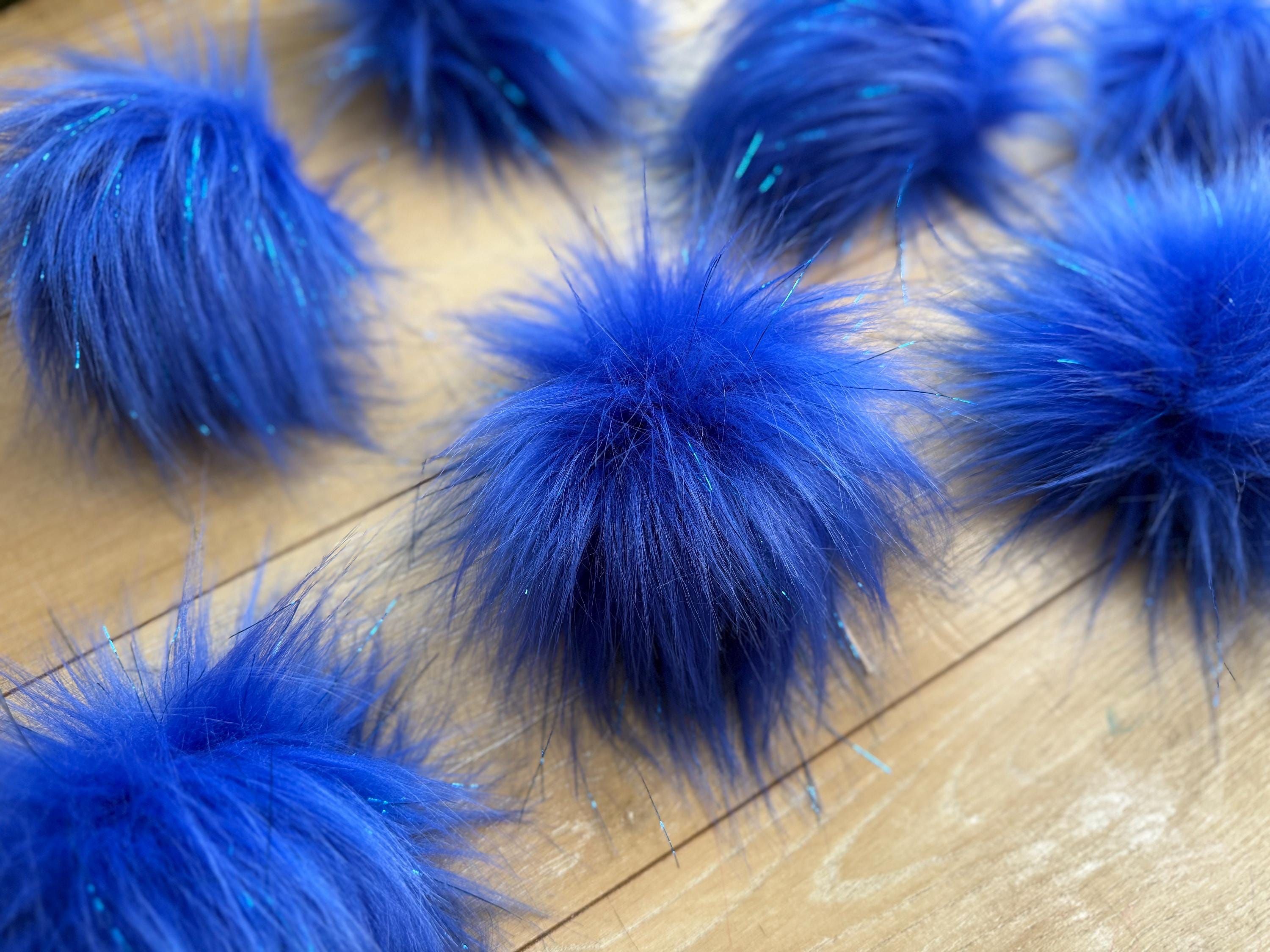 Royal blue tinsel faux fur Pom Pom