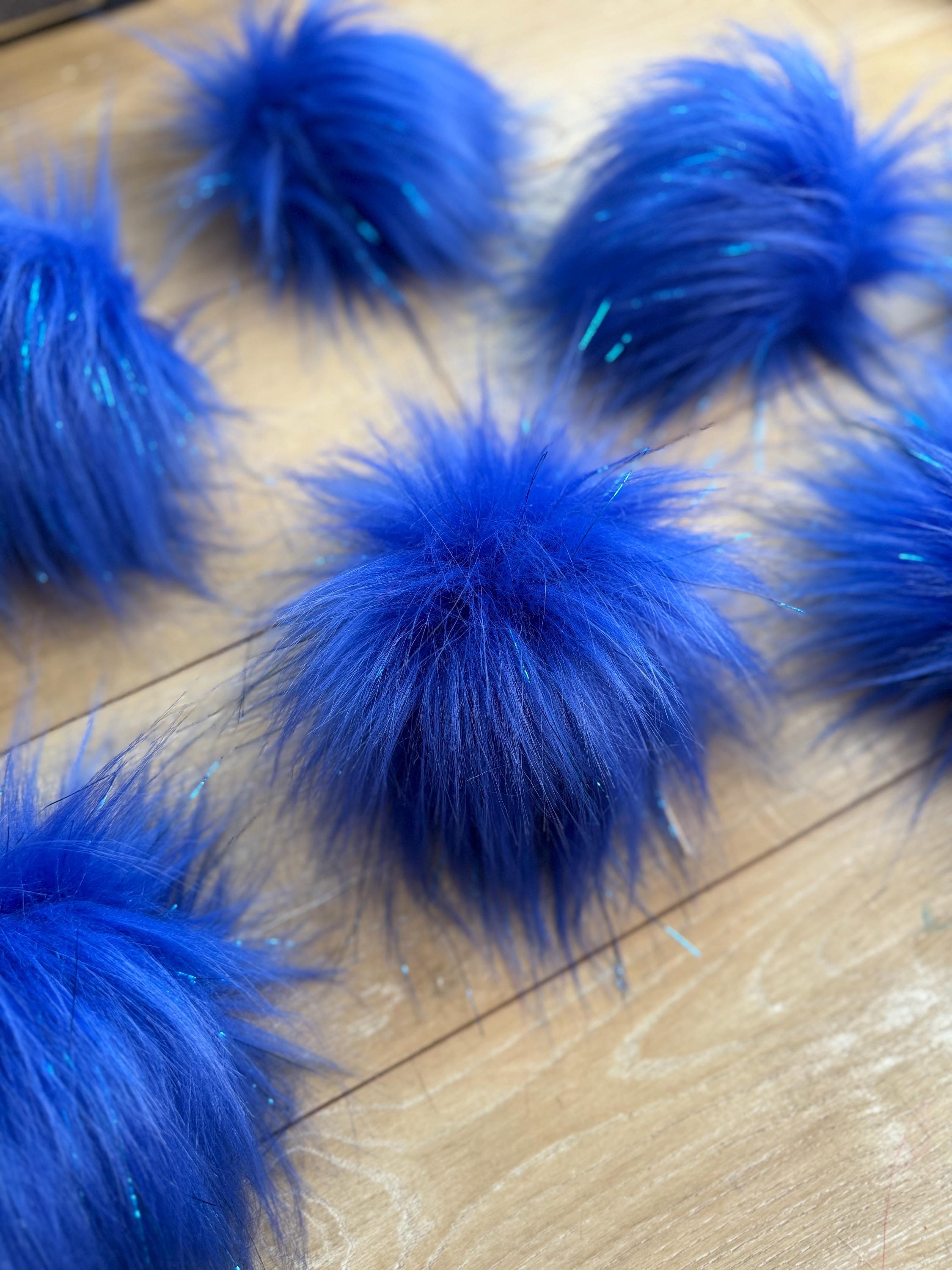 Royal blue tinsel faux fur Pom Pom