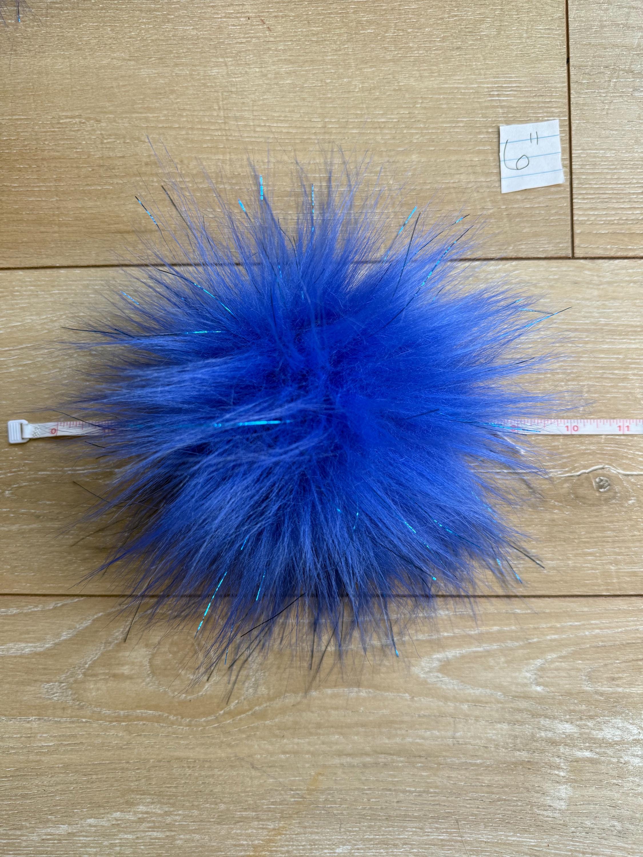 Royal blue tinsel faux fur Pom Pom
