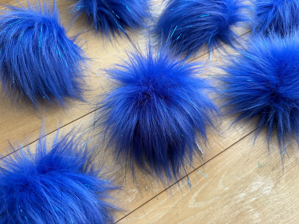Royal blue tinsel faux fur Pom Pom