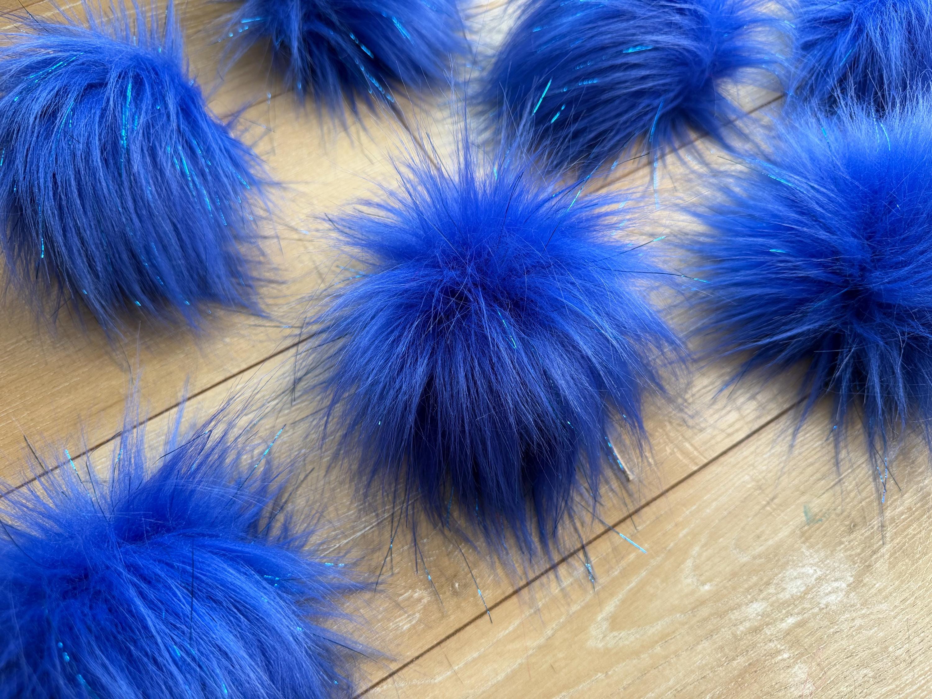 Royal blue tinsel faux fur Pom Pom