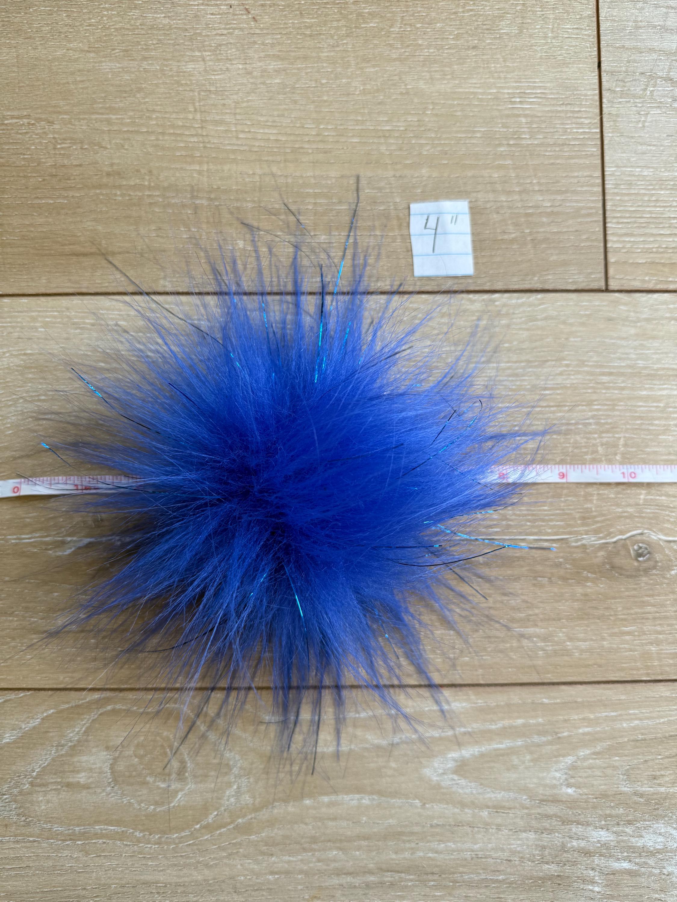 Royal blue tinsel faux fur Pom Pom
