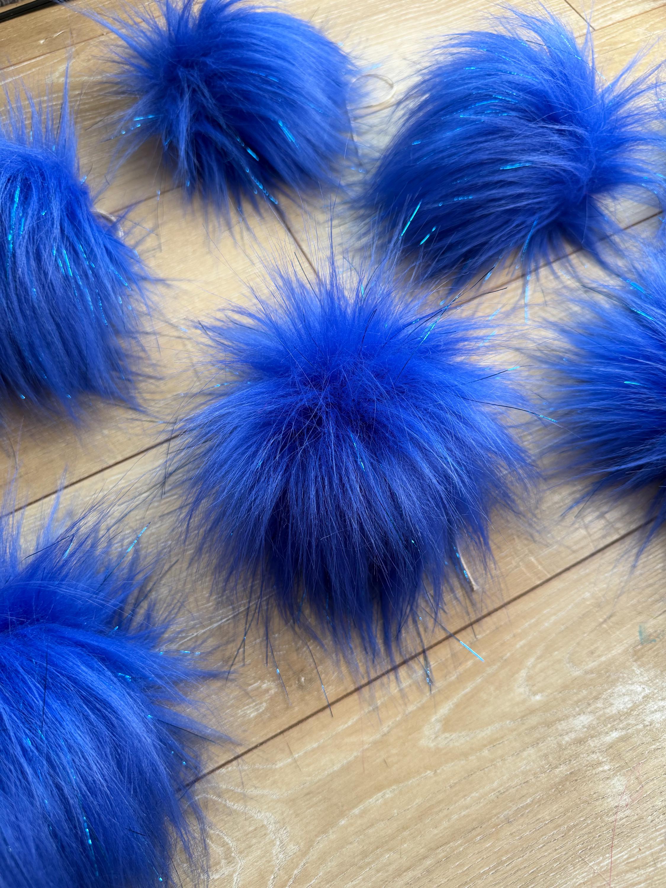 Royal blue tinsel faux fur Pom Pom