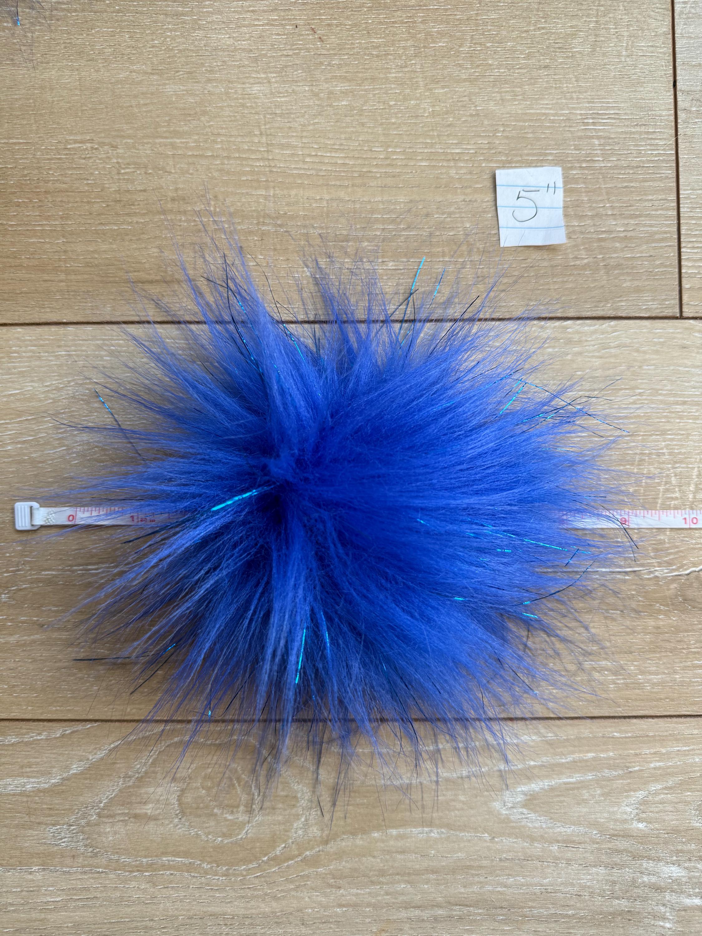 Royal blue tinsel faux fur Pom Pom