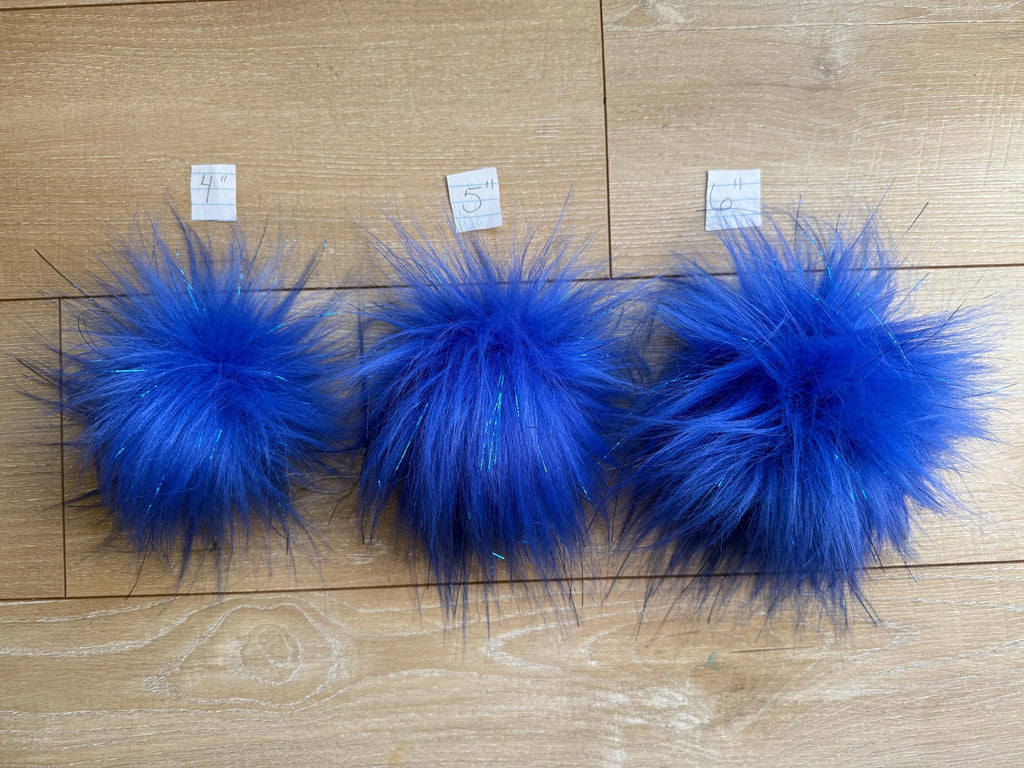 Royal blue tinsel faux fur Pom Pom
