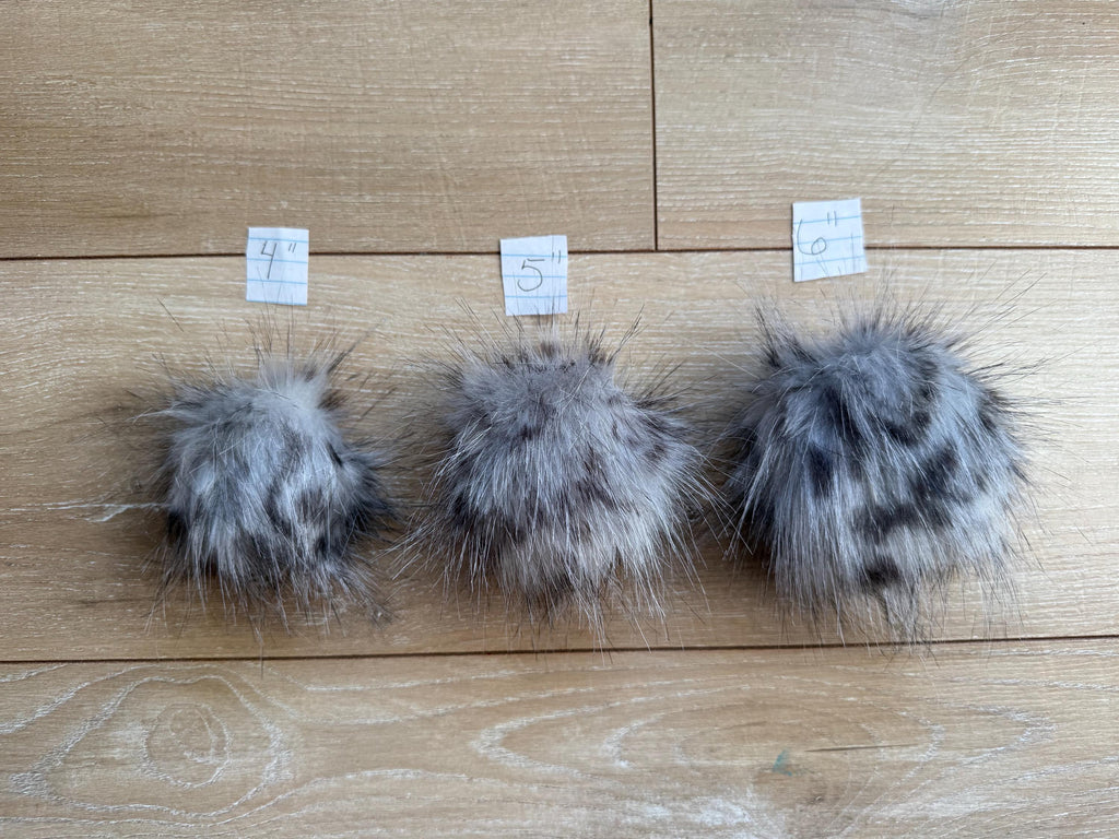 Grey Cheetah Faux fur Pom Pom